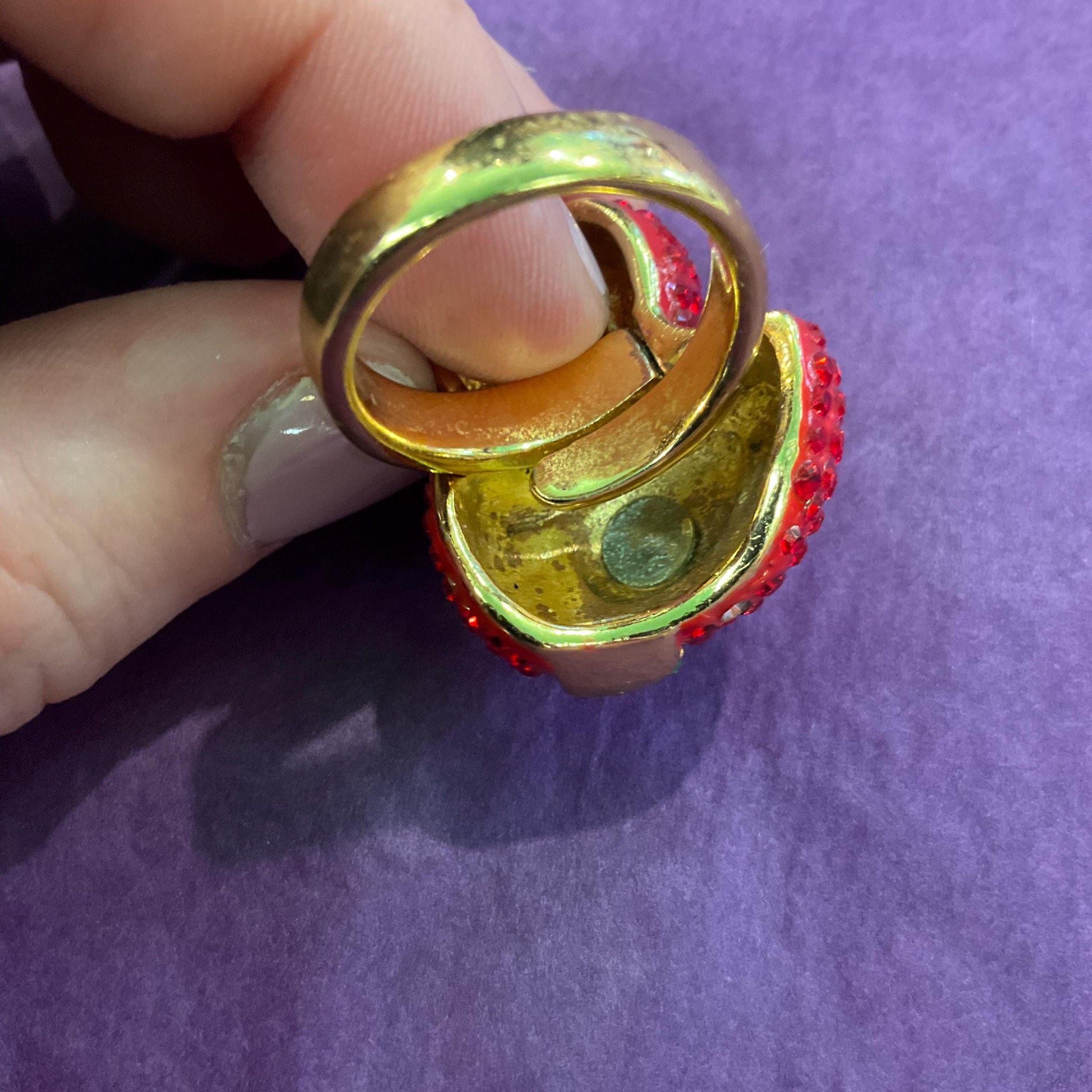 Vintage Butler and Wilson Red Crystal Duckling Ring, Adjustable from UK Size P, US Size 8
