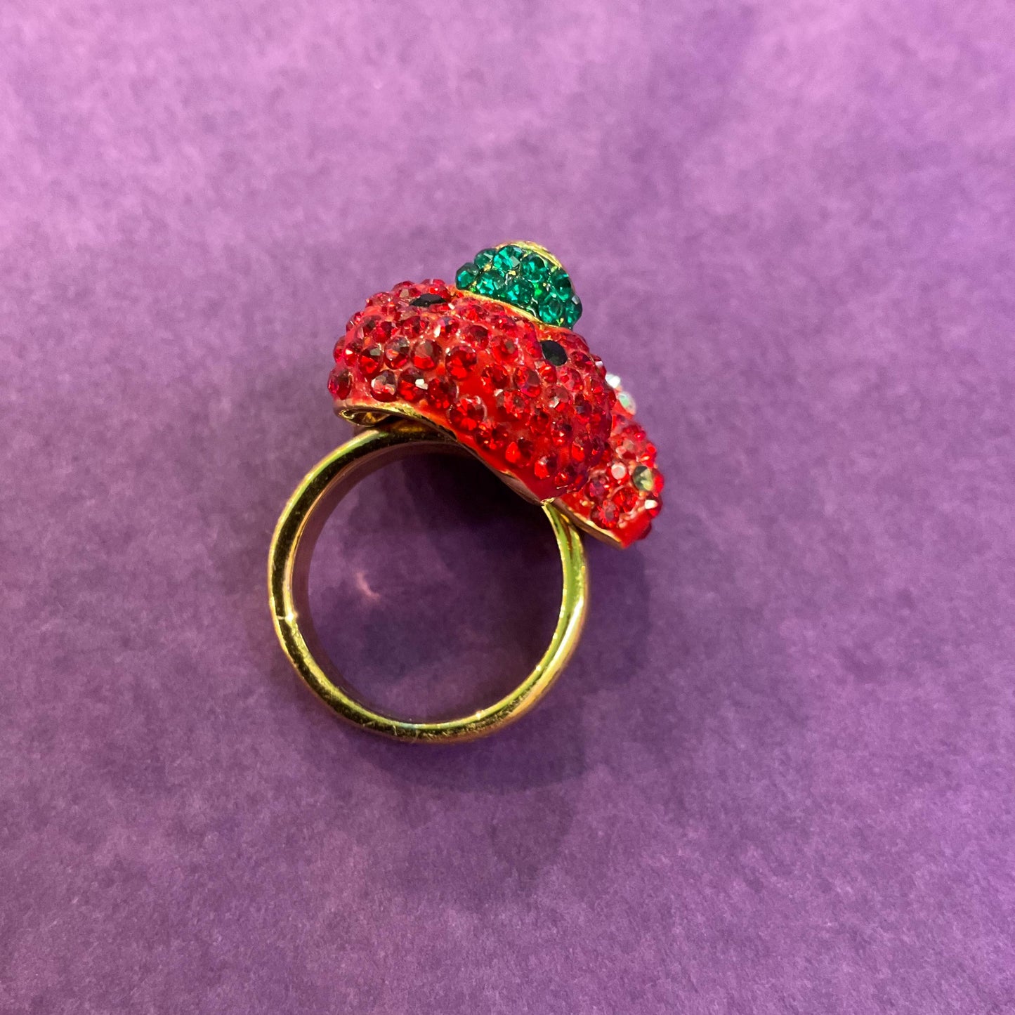 Vintage Butler and Wilson Red Crystal Duckling Ring, Adjustable from UK Size P, US Size 8