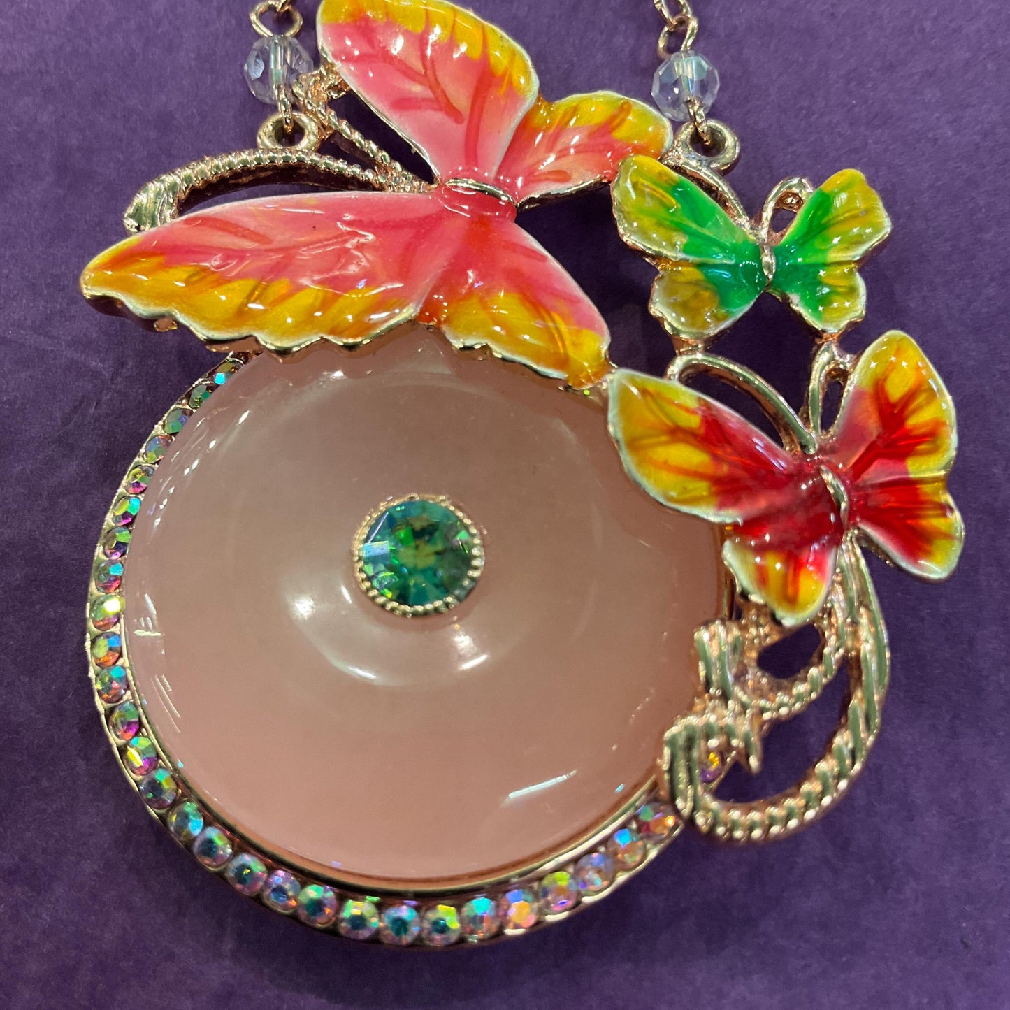 Vintage Butler and Wilson Crystal and Enamel Butterfly Beaded Necklace