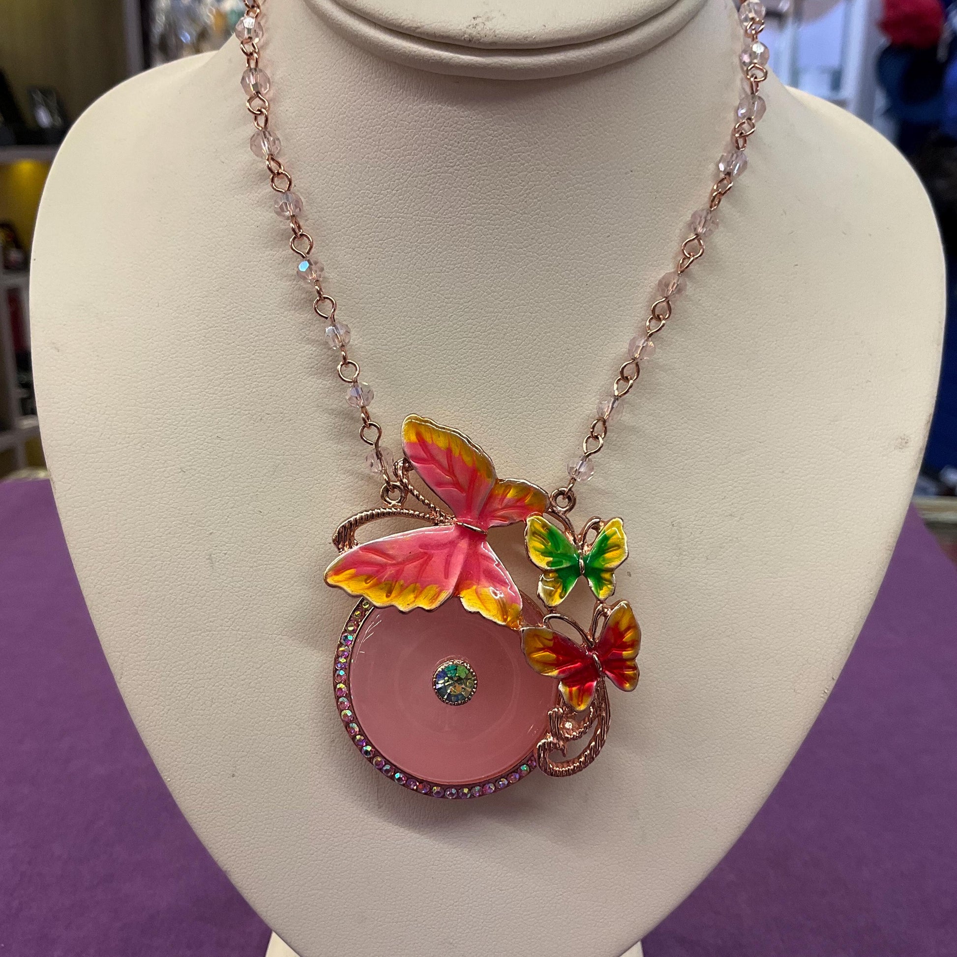 Vintage Butler and Wilson Crystal and Enamel Butterfly Beaded Necklace