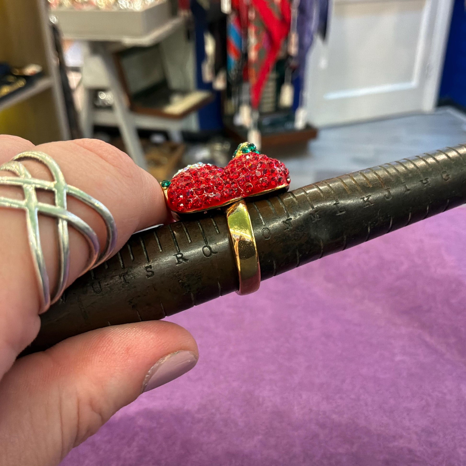 Vintage Butler and Wilson Red Crystal Duckling Ring, Adjustable from UK Size P, US Size 8