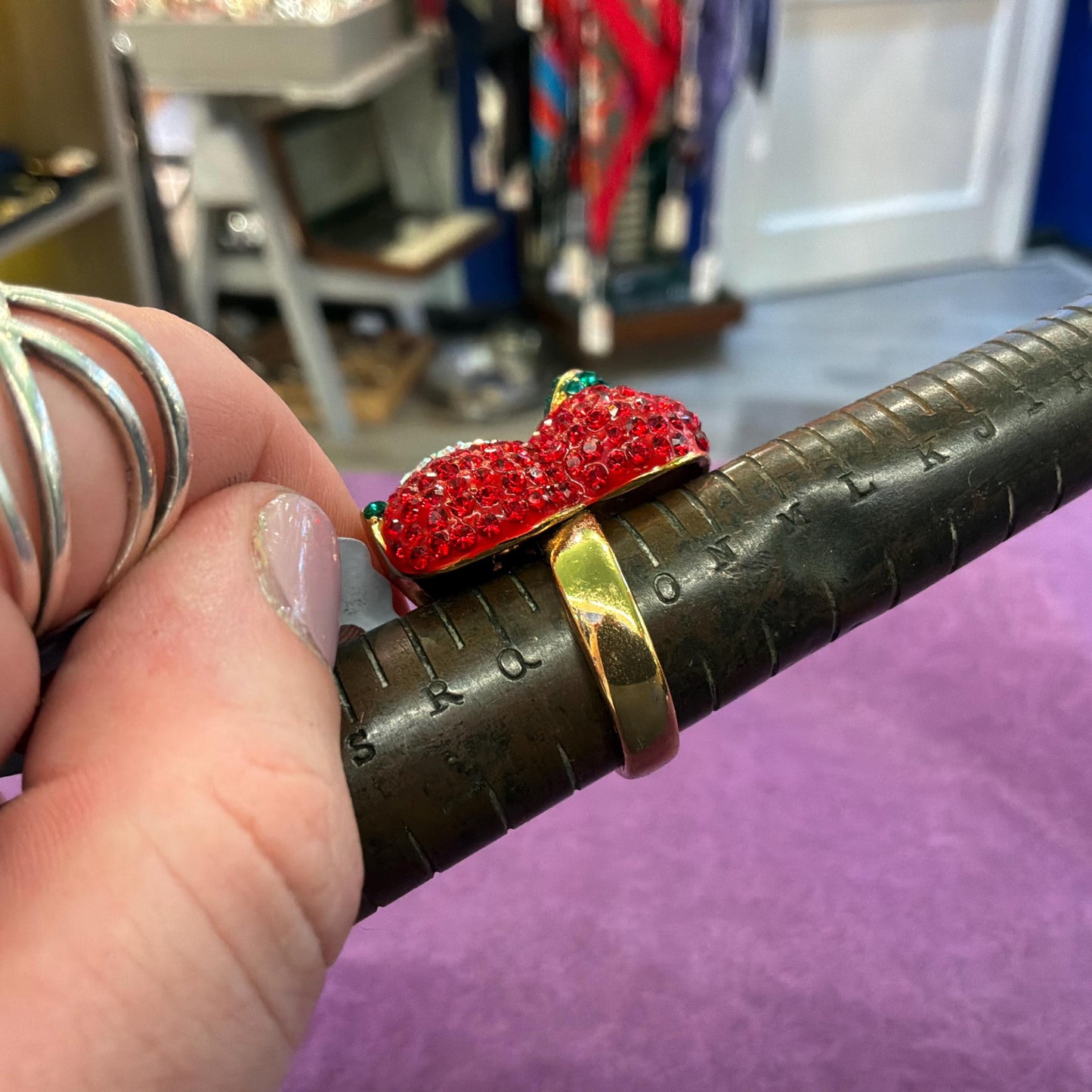 Vintage Butler and Wilson Red Crystal Duckling Ring, Adjustable from UK Size P, US Size 8