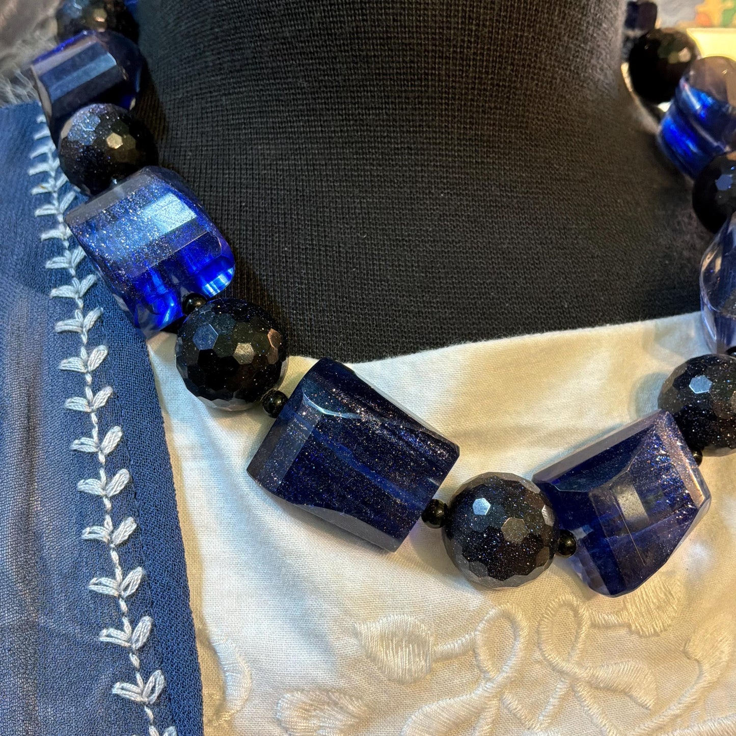 Vintage Butler and Wilson Statement Starstone Navy Crystal Necklace