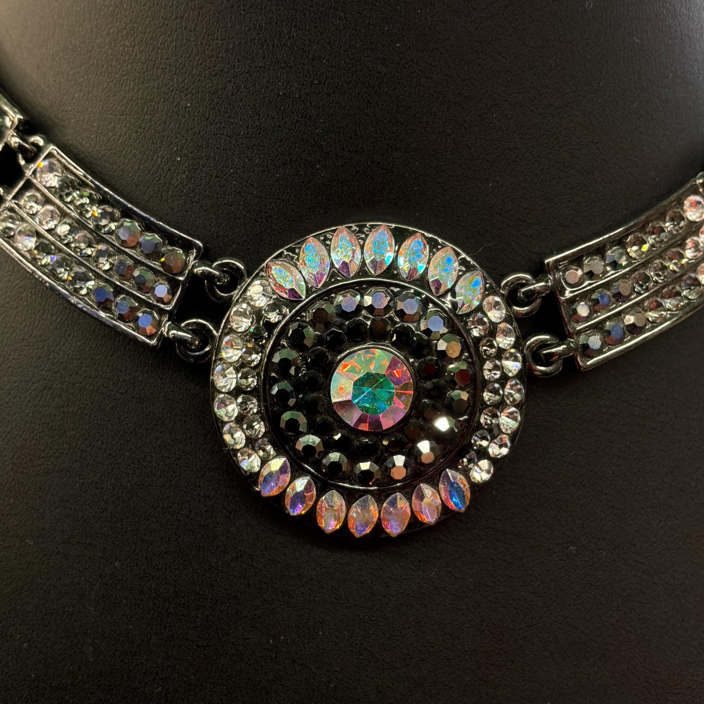 Vintage Butler and Wilson Crystal Dark Pewter Art Deco Style Panel Necklace