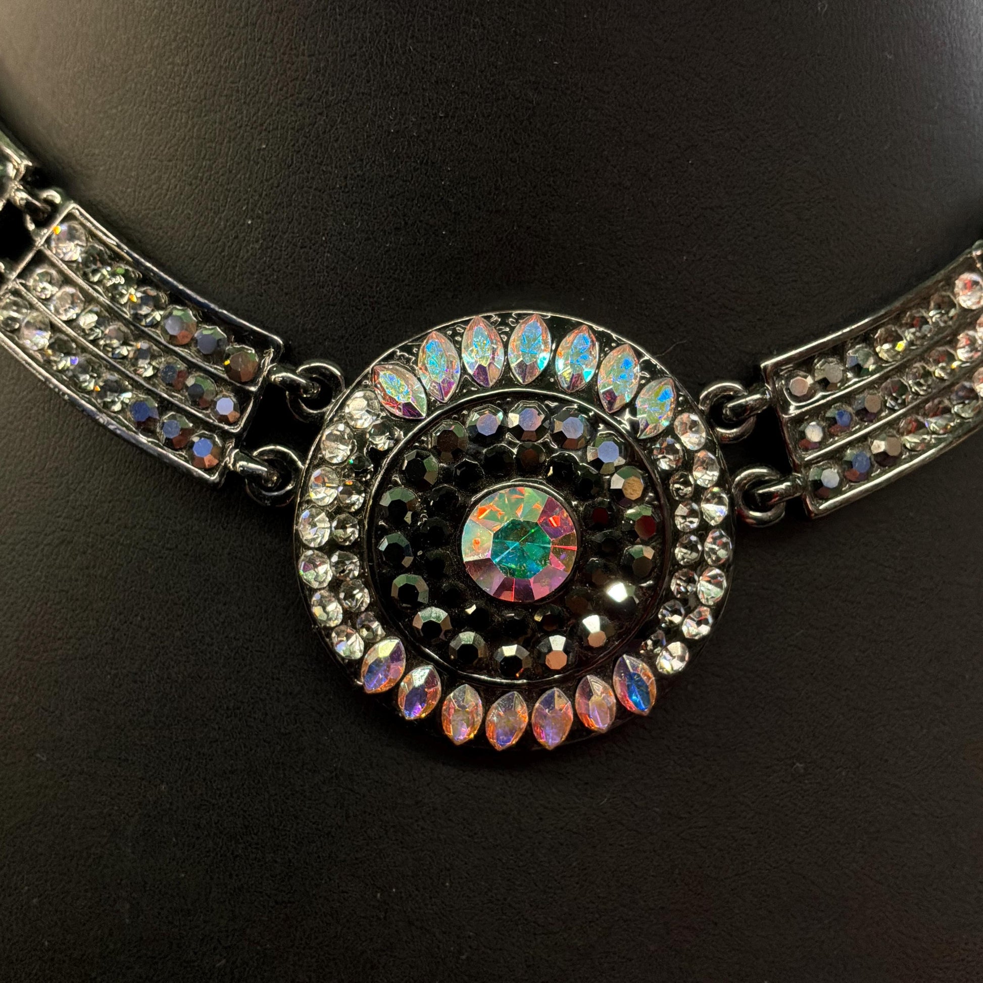 Vintage Butler and Wilson Crystal Dark Pewter Art Deco Style Panel Necklace