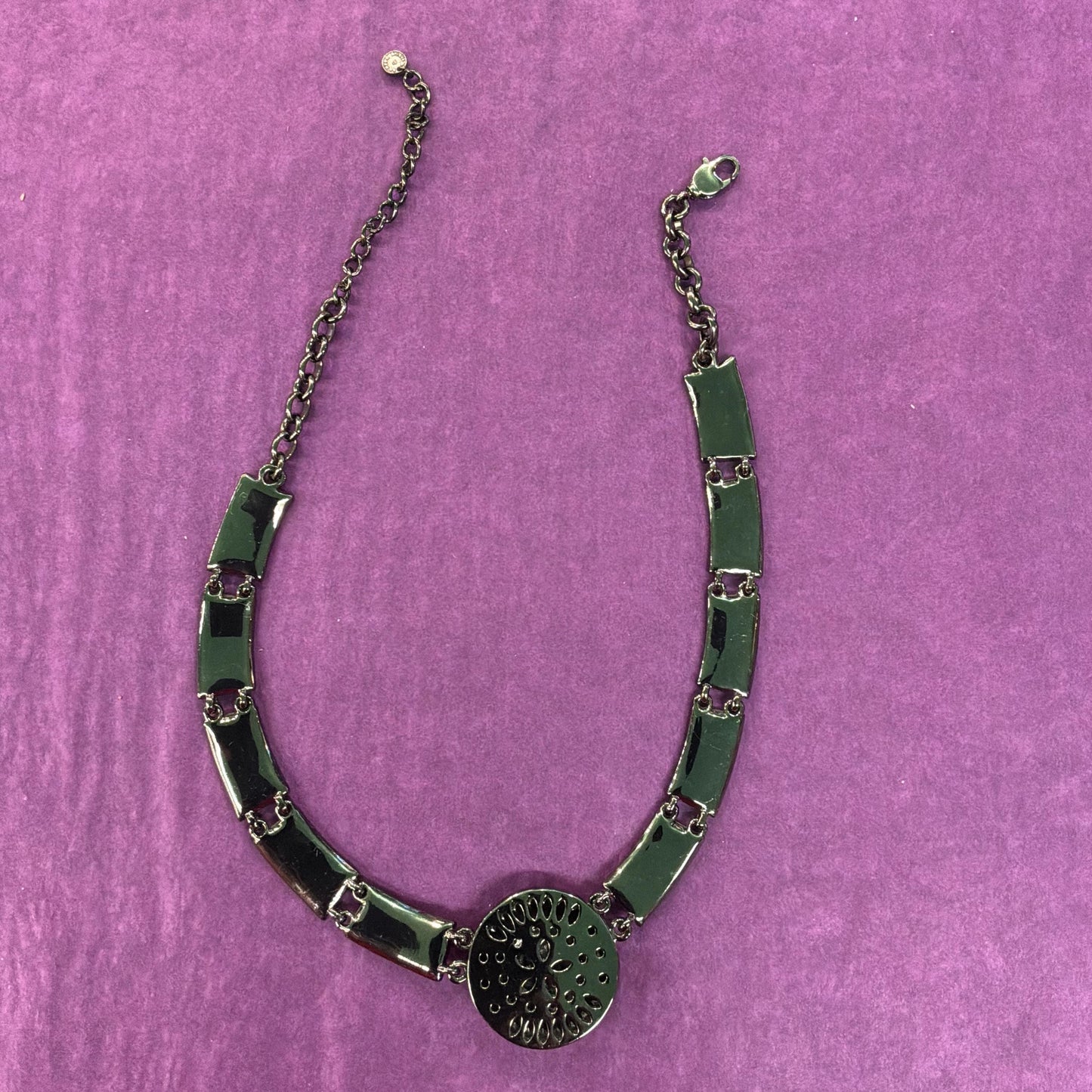 Vintage Butler and Wilson Crystal Dark Pewter Art Deco Style Panel Necklace