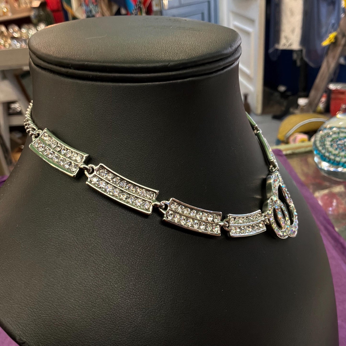 Vintage Butler and Wilson Art Deco Style Interlocking Rings Panel Necklace