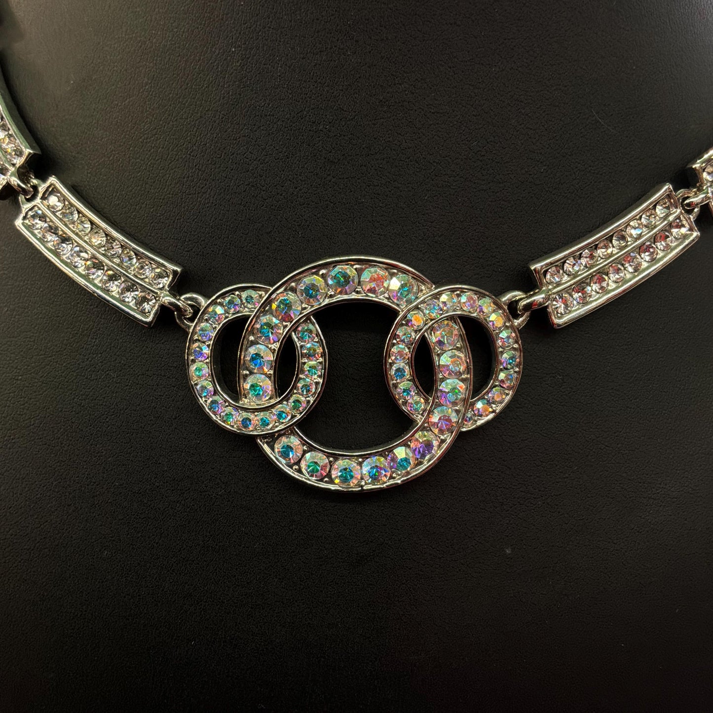 Vintage Butler and Wilson Art Deco Style Interlocking Rings Panel Necklace