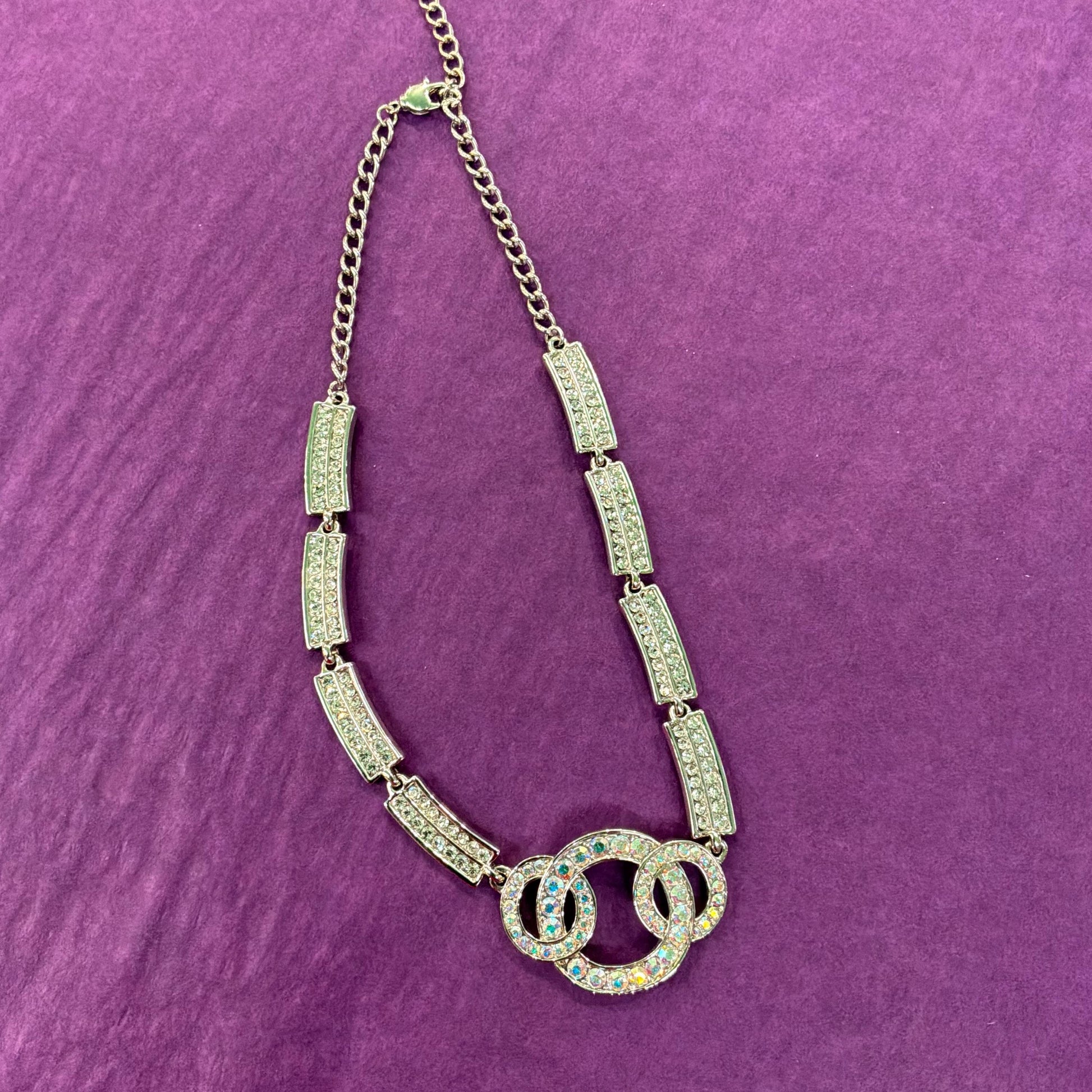 Vintage Butler and Wilson Art Deco Style Interlocking Rings Panel Necklace