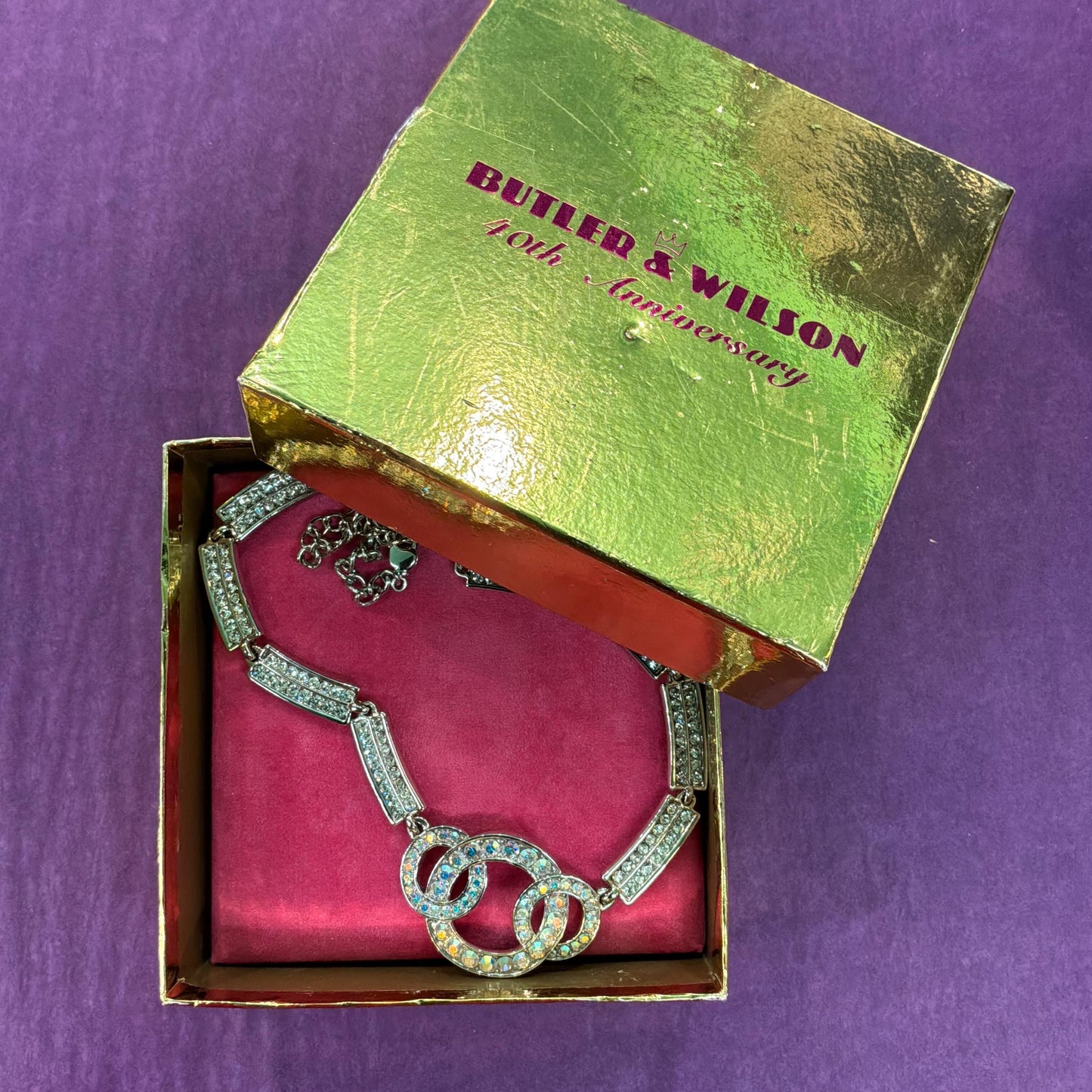 Vintage Butler and Wilson Art Deco Style Interlocking Rings Panel Necklace