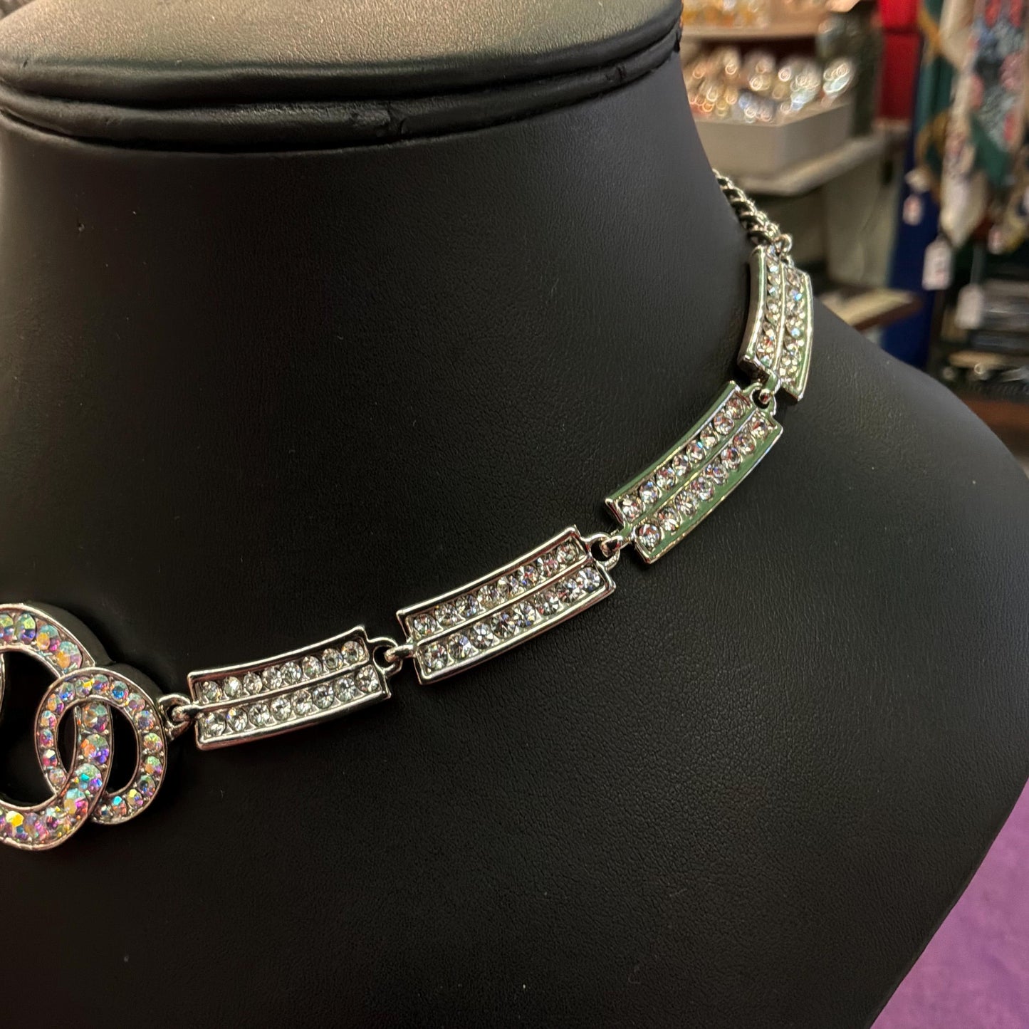 Vintage Butler and Wilson Art Deco Style Interlocking Rings Panel Necklace
