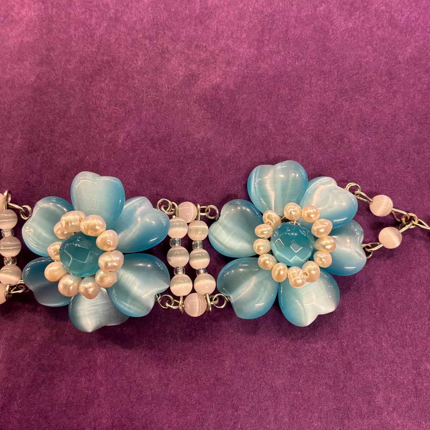 Vintage Butler and Wilson Blue Crystal and Freshwater Pearl Floral Bracelet
