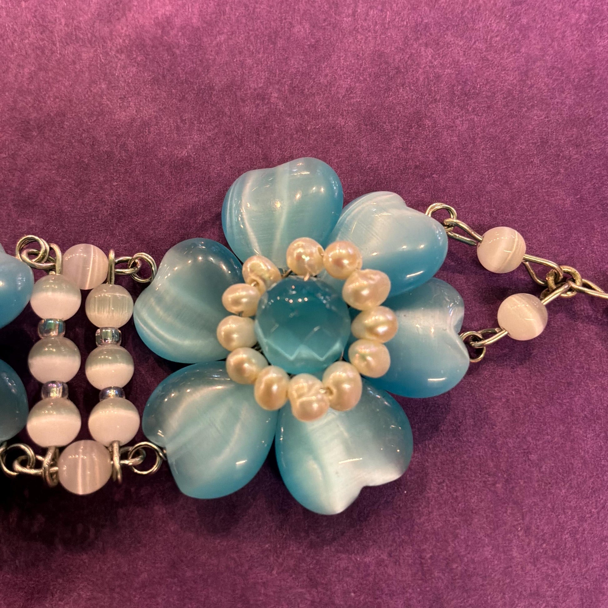 Vintage Butler and Wilson Blue Crystal and Freshwater Pearl Floral Bracelet