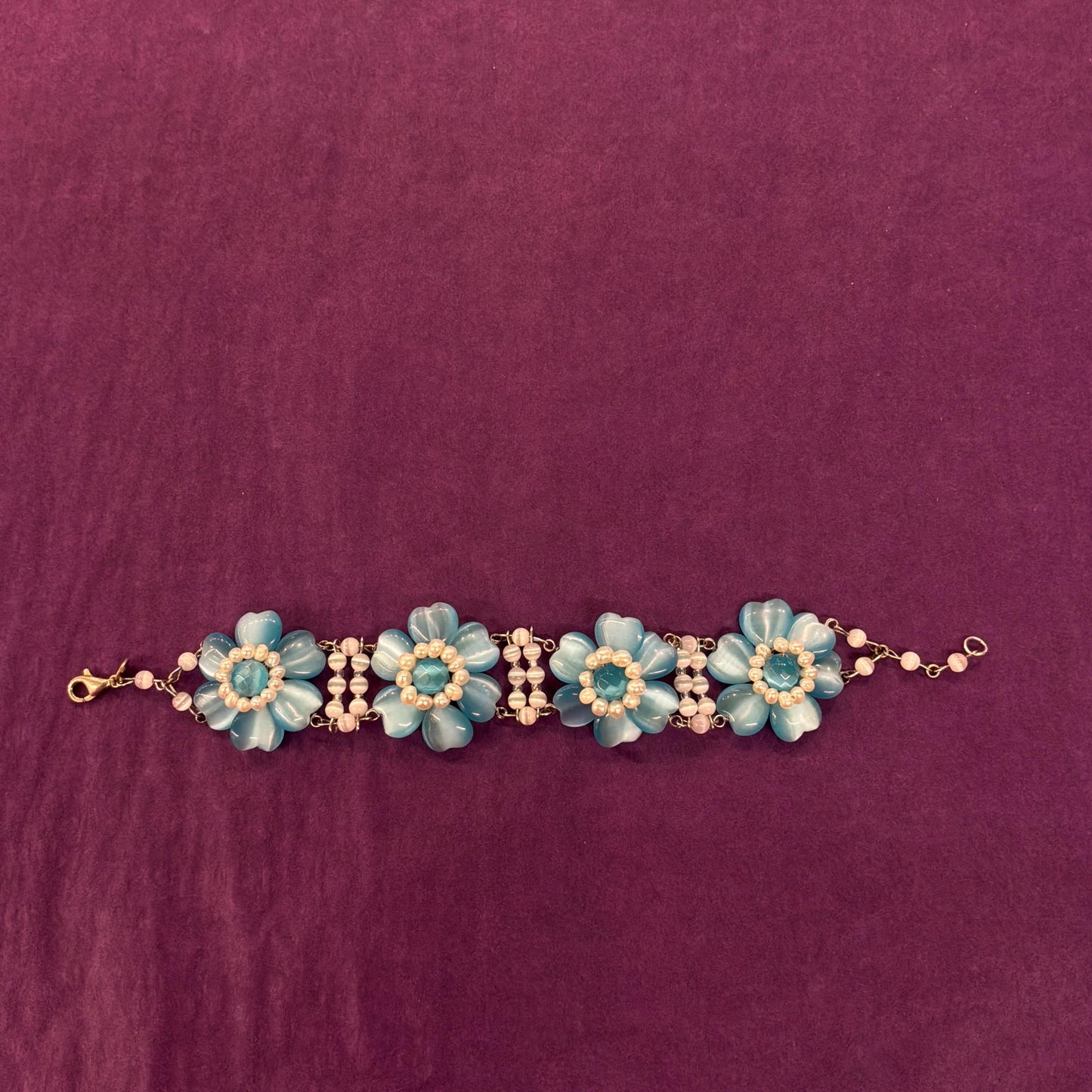 Vintage Butler and Wilson Blue Crystal and Freshwater Pearl Floral Bracelet