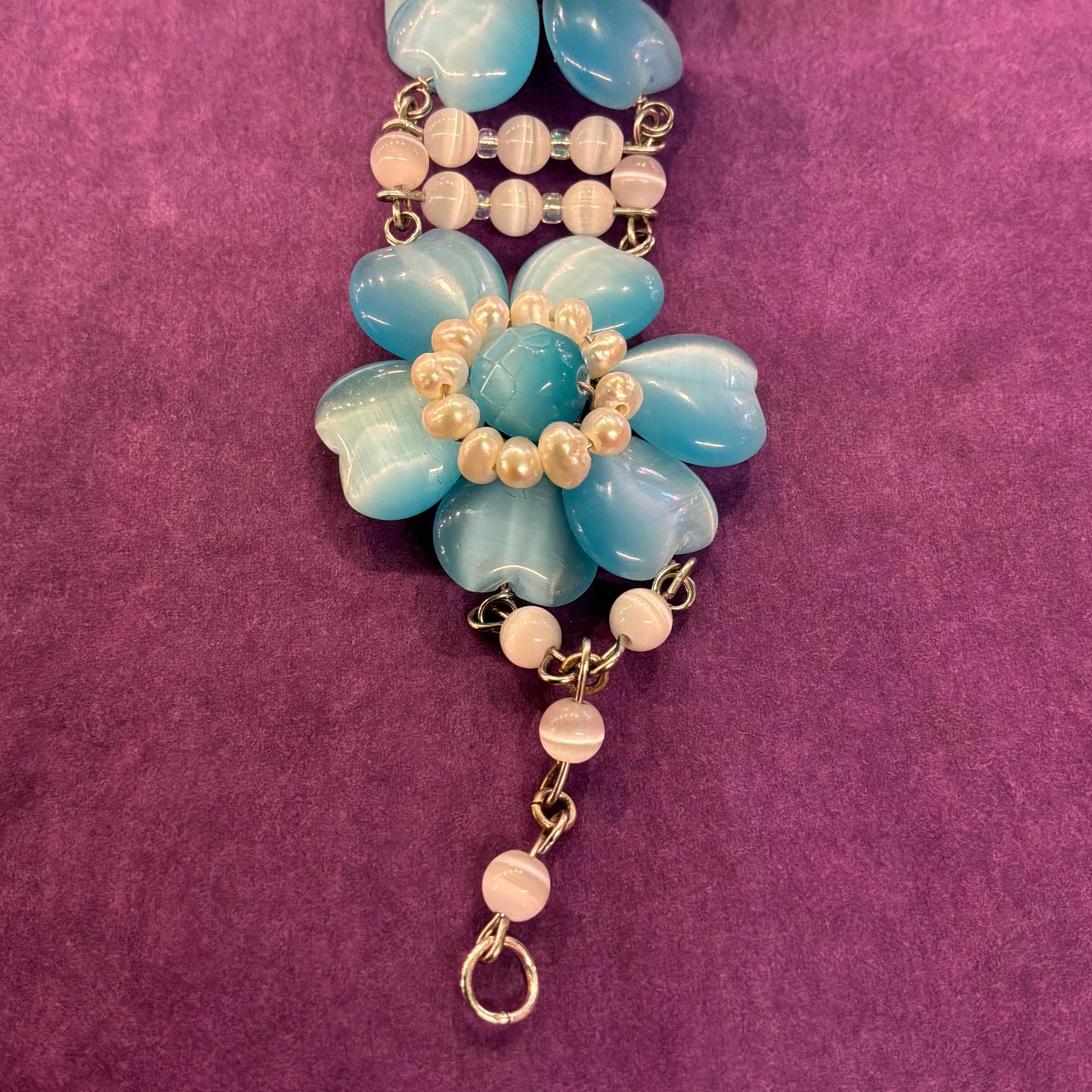 Vintage Butler and Wilson Blue Crystal and Freshwater Pearl Floral Bracelet
