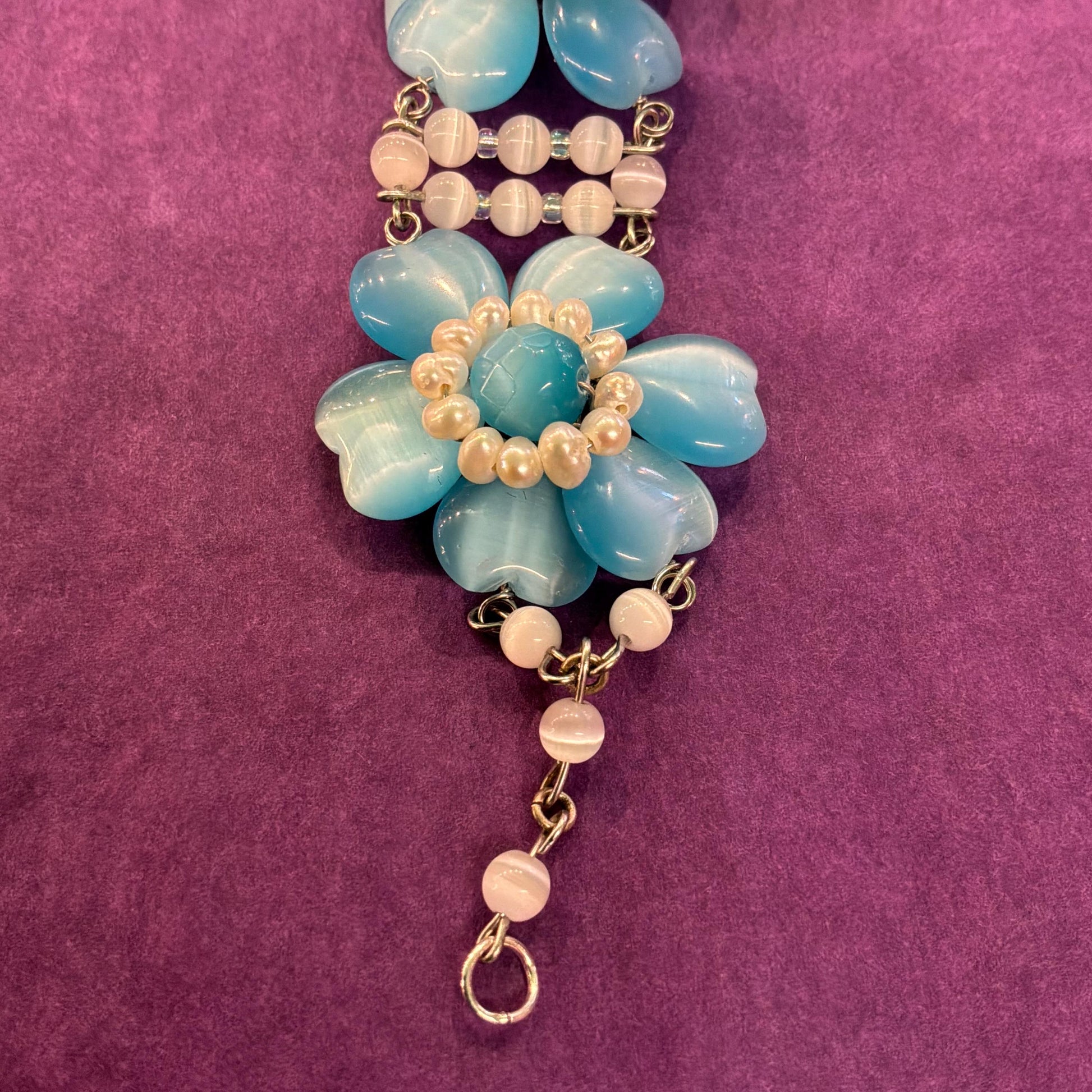 Vintage Butler and Wilson Blue Crystal and Freshwater Pearl Floral Bracelet