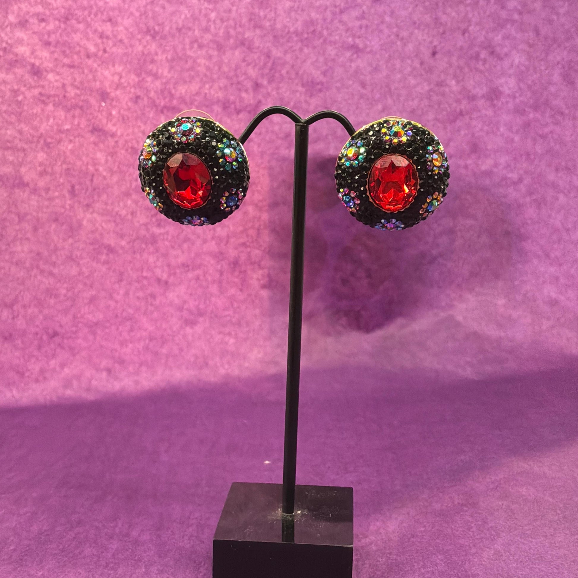 Vintage Butler and Wilson Crystal Large Button Floral Stud Earrings