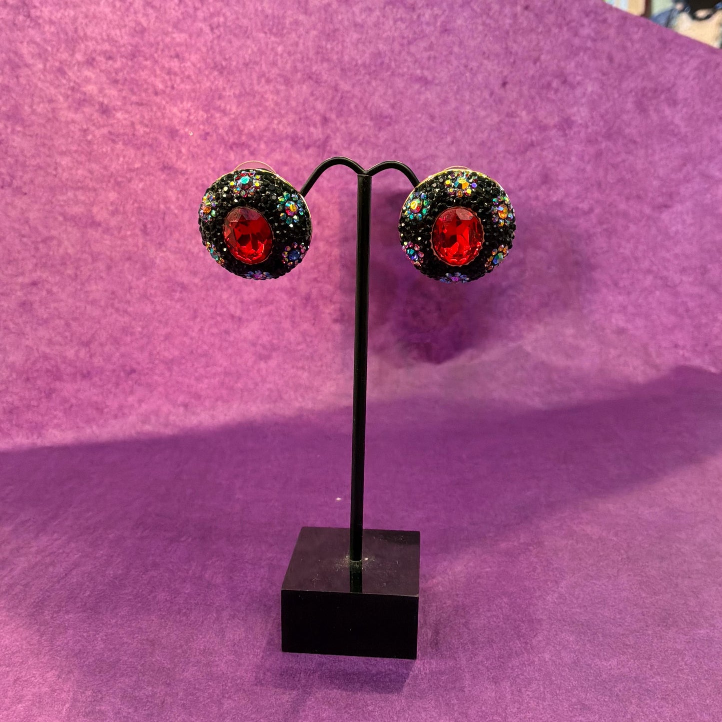 Vintage Butler and Wilson Crystal Large Button Floral Stud Earrings