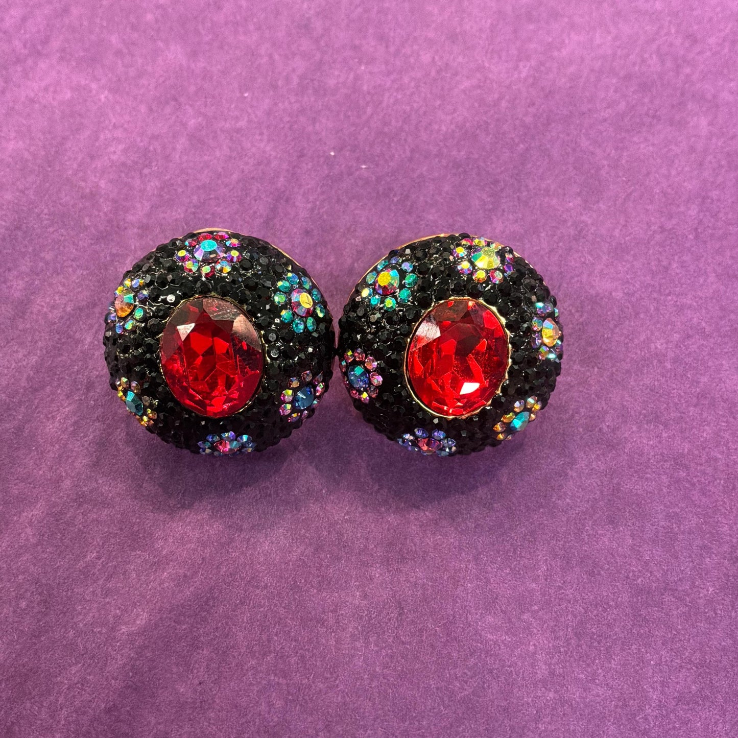 Vintage Butler and Wilson Crystal Large Button Floral Stud Earrings