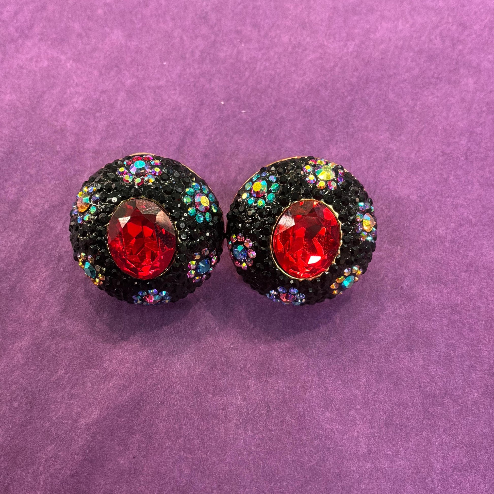 Vintage Butler and Wilson Crystal Large Button Floral Stud Earrings