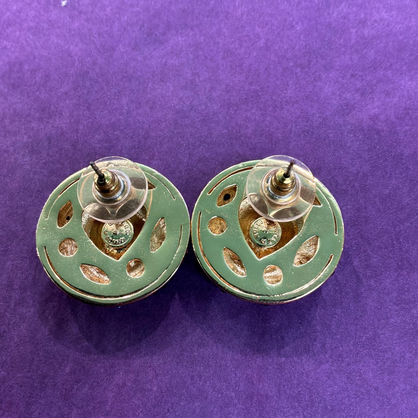 Vintage Butler and Wilson Crystal Large Button Floral Stud Earrings