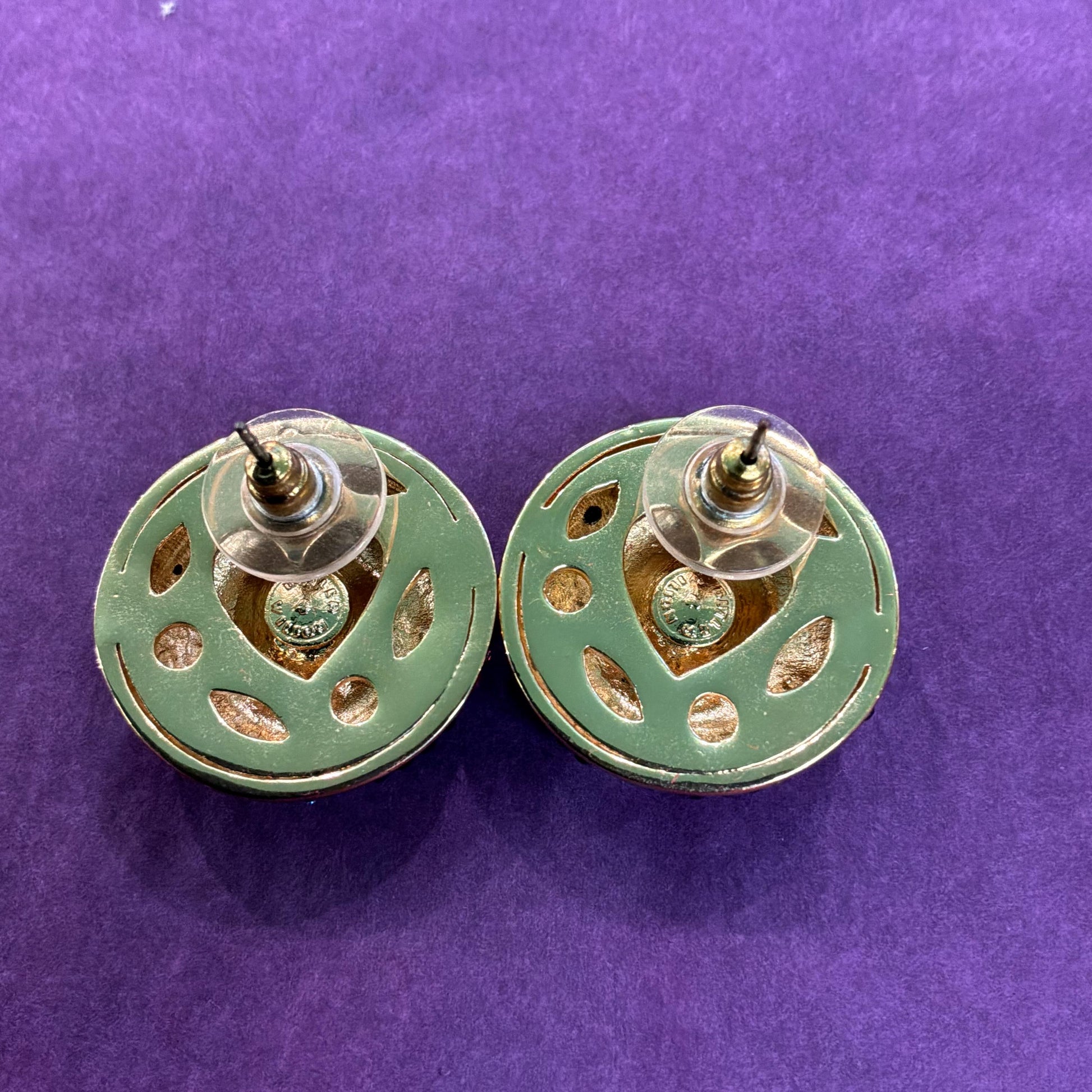 Vintage Butler and Wilson Crystal Large Button Floral Stud Earrings