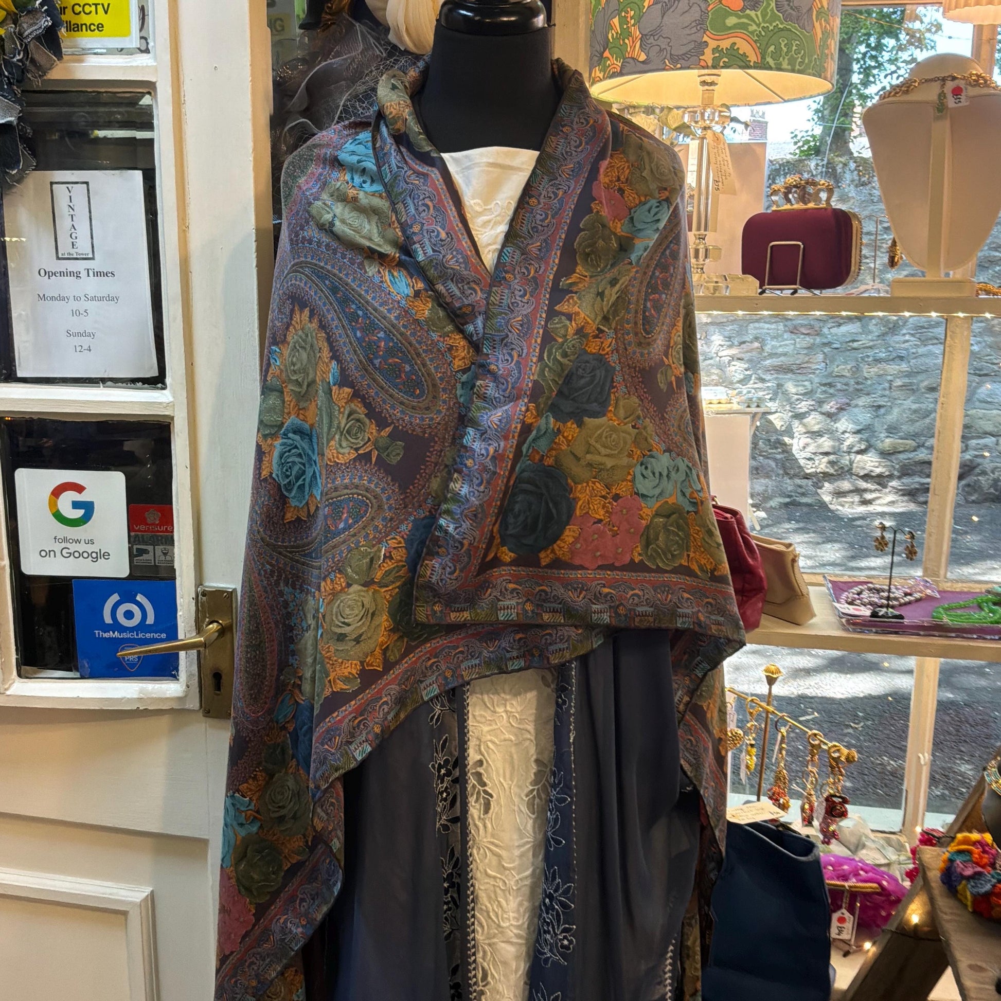 Vintage 1970s/80s Oversized Liberty Pure Silk Scarf, 52” square, Roses and Paisley Print