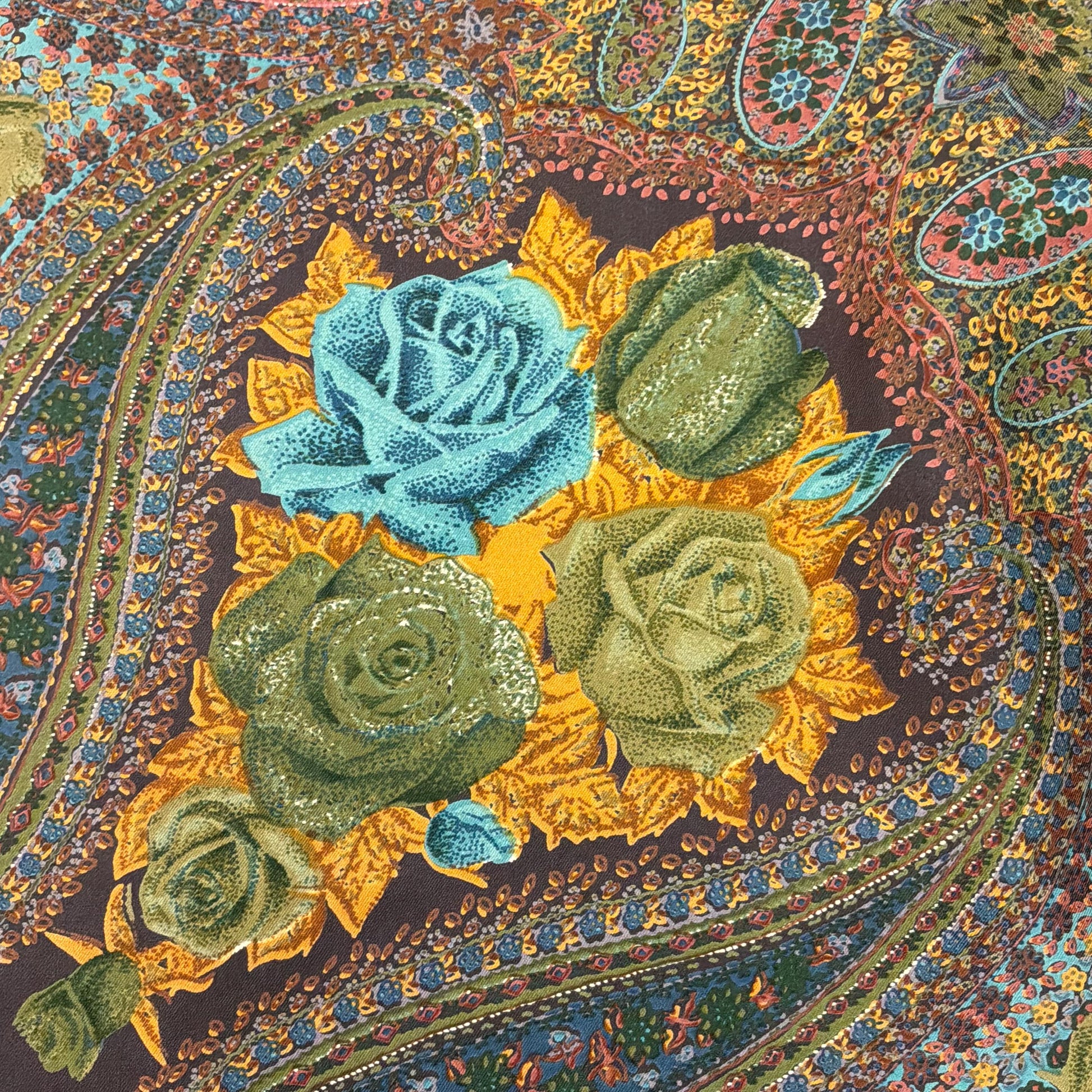 Vintage 1970s/80s Oversized Liberty Pure Silk Scarf, 52” square, Roses and Paisley Print