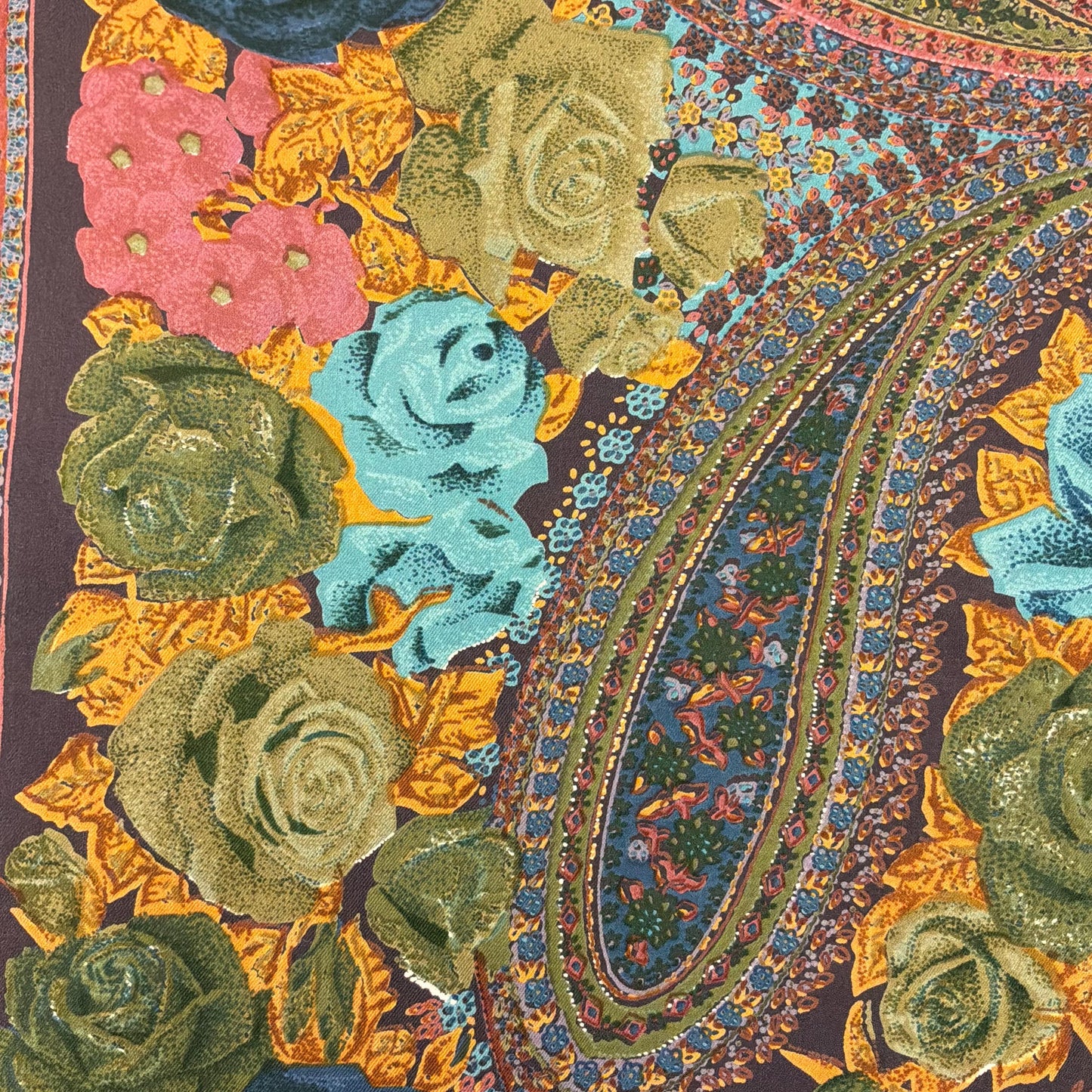 Vintage 1970s/80s Oversized Liberty Pure Silk Scarf, 52” square, Roses and Paisley Print
