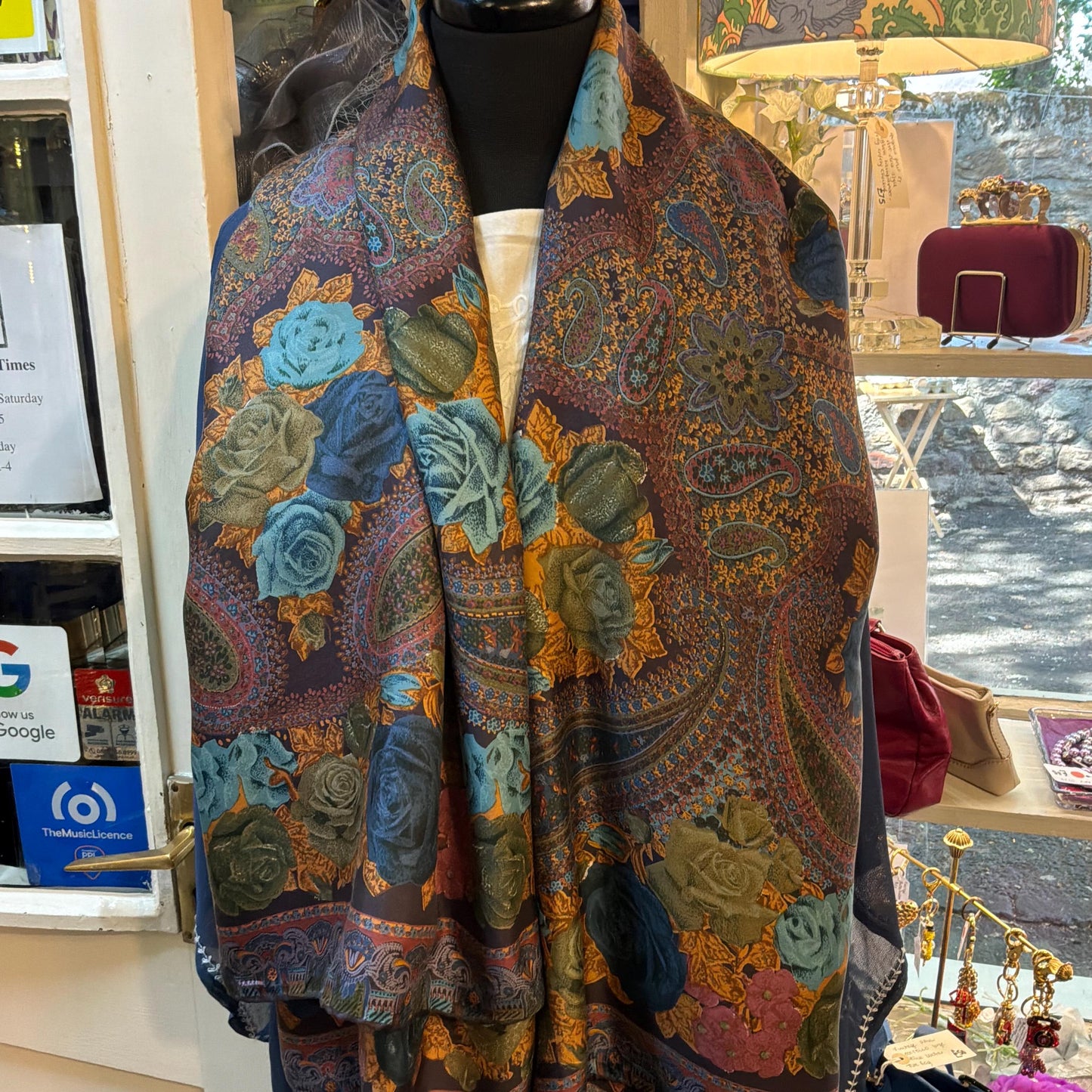 Vintage 1970s/80s Oversized Liberty Pure Silk Scarf, 52” square, Roses and Paisley Print