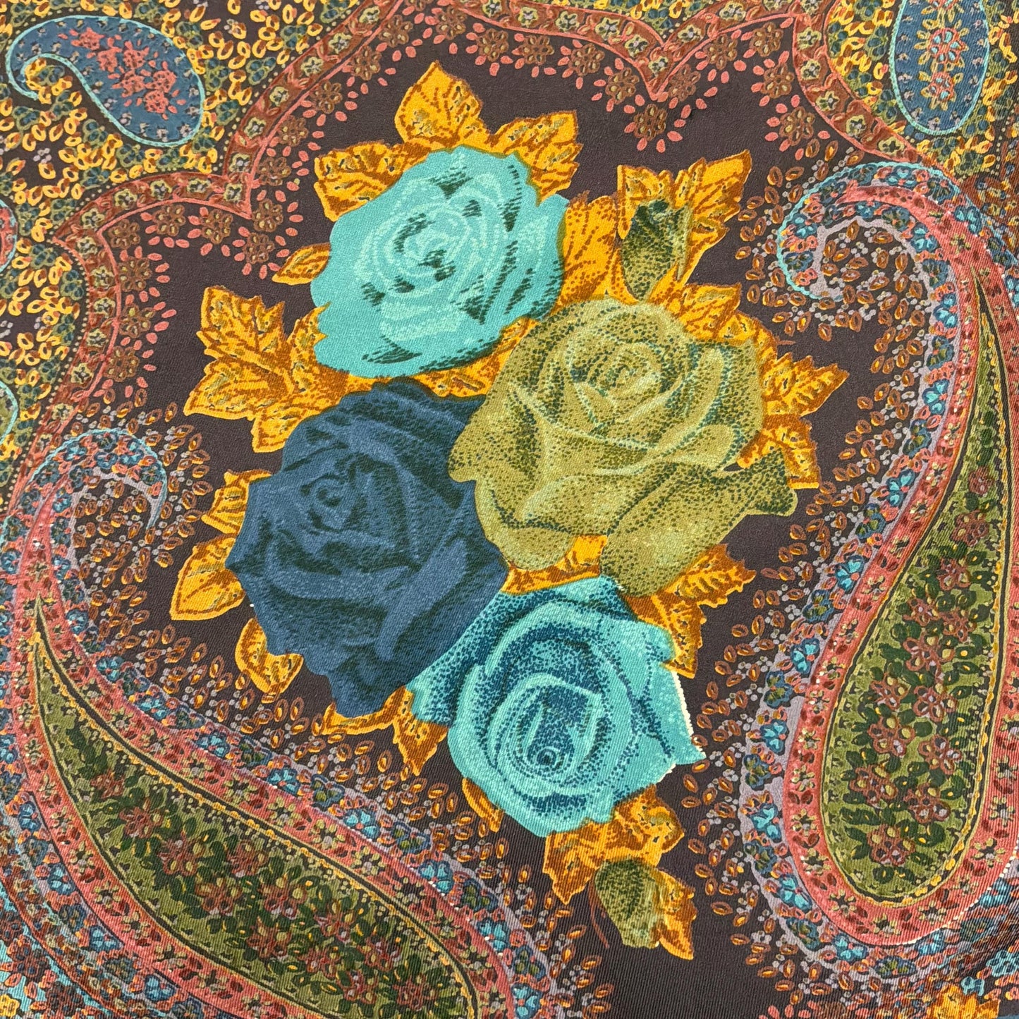 Vintage 1970s/80s Oversized Liberty Pure Silk Scarf, 52” square, Roses and Paisley Print