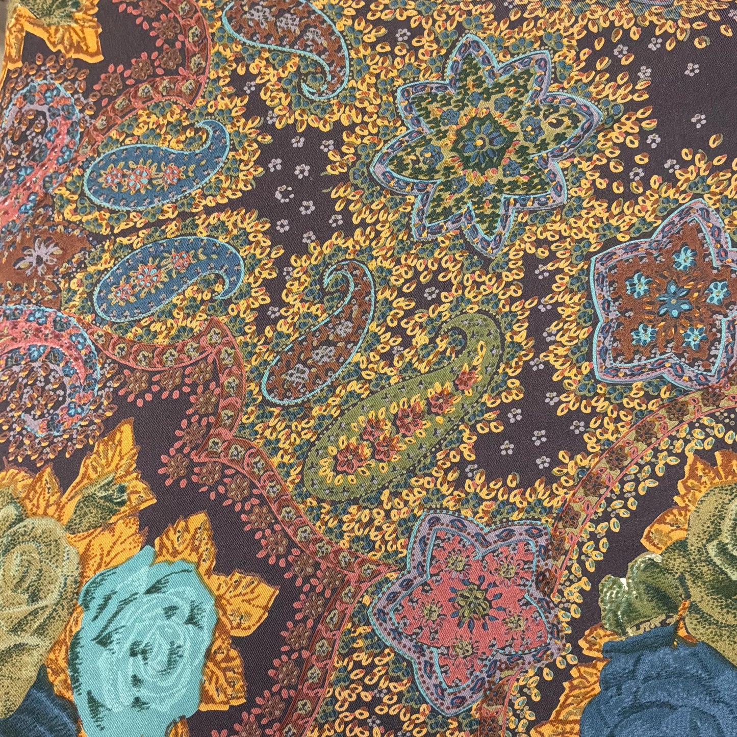 Vintage 1970s/80s Oversized Liberty Pure Silk Scarf, 52” square, Roses and Paisley Print