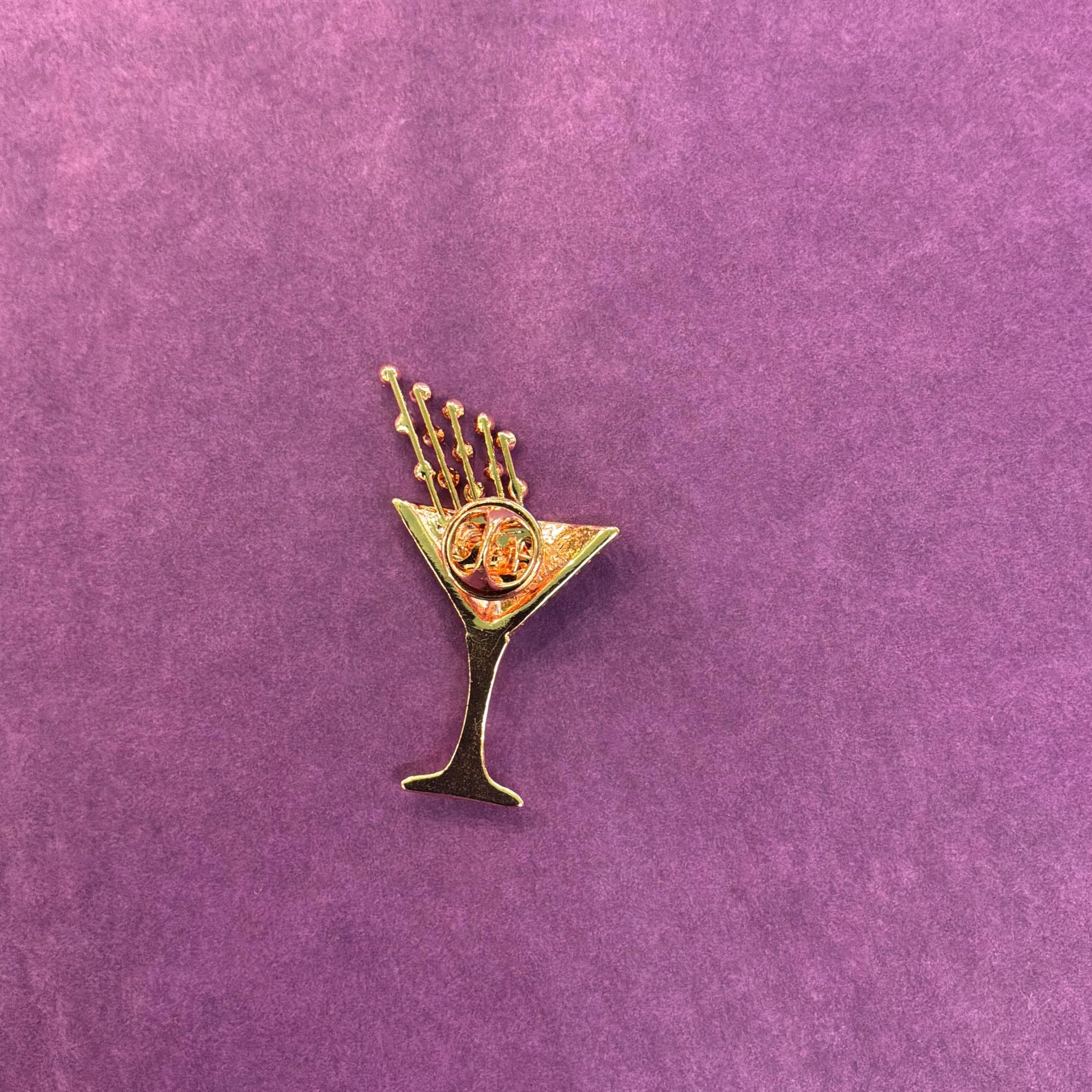 Vintage Butler and Wilson Cocktail Glass Crystal Lapel Pin, Rose gold tone with Borealis rhinestones