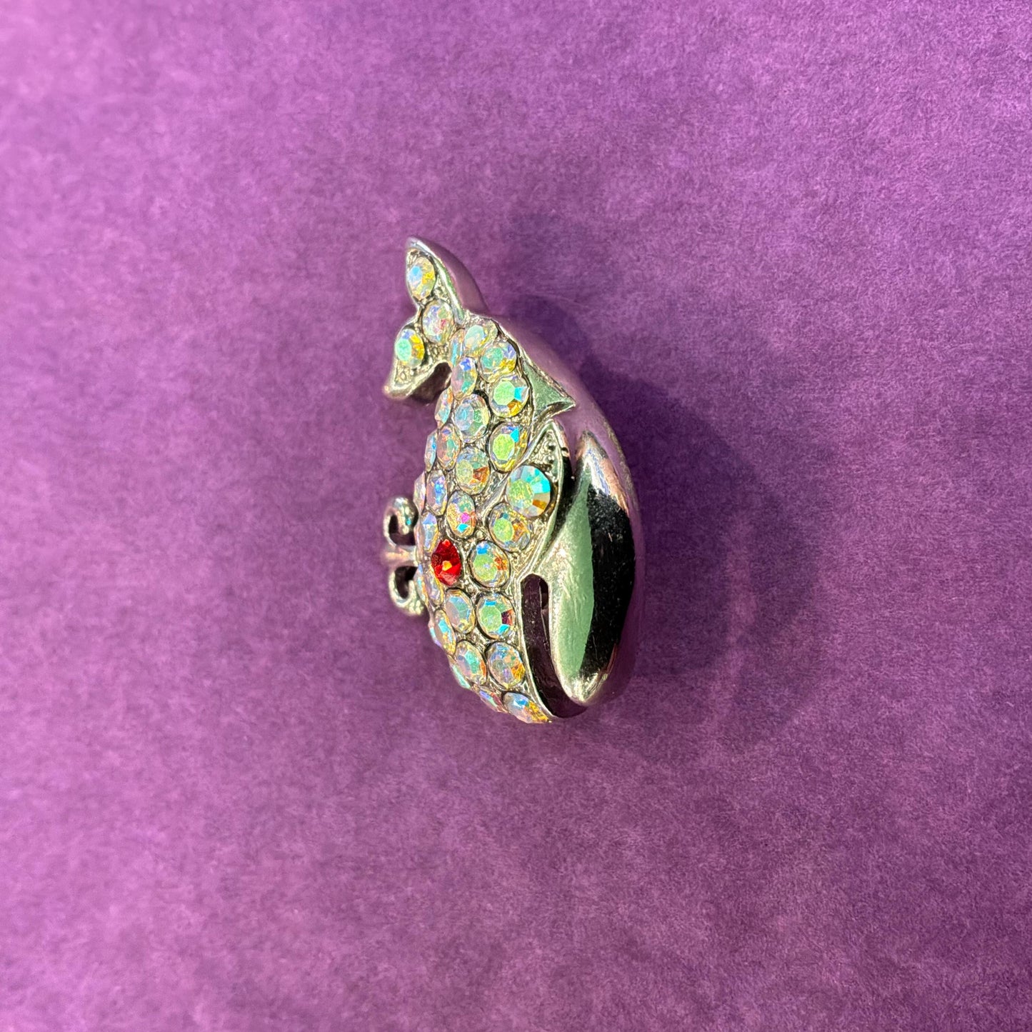 Vintage Butler and Wilson Crystal Whale Brooch, Silver tone with rainbow rhinestones