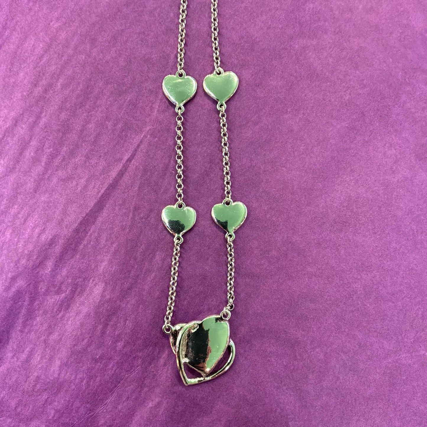 Vintage Butler and Wilson Crystal Heart Pendant Necklace, silver tone with Borealis rhinestones