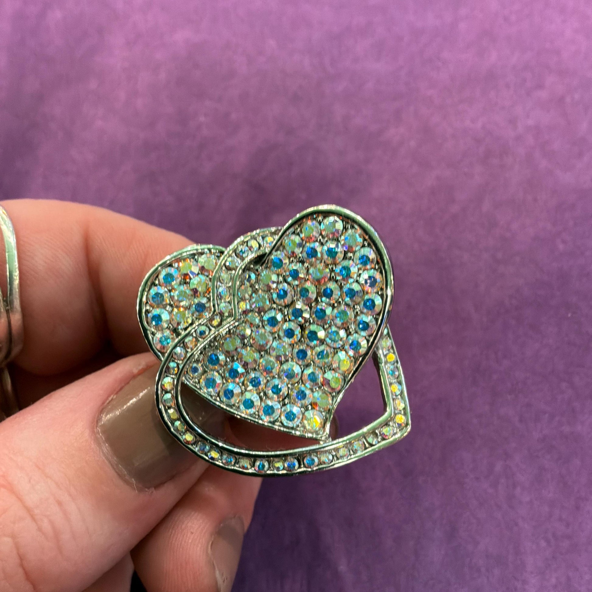 Vintage Butler and Wilson Crystal Statement Double Heart Ring , Size UK R US Size 8.75