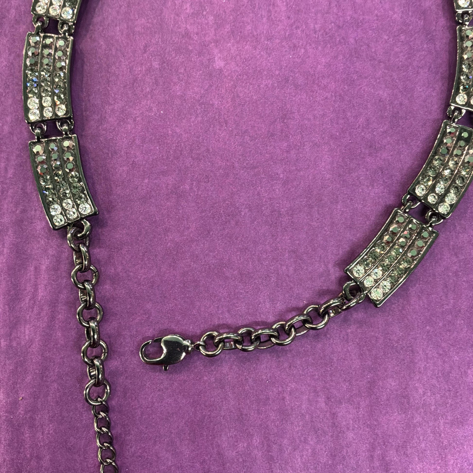 Vintage Butler and Wilson Crystal Dark Pewter Art Deco Style Panel Necklace