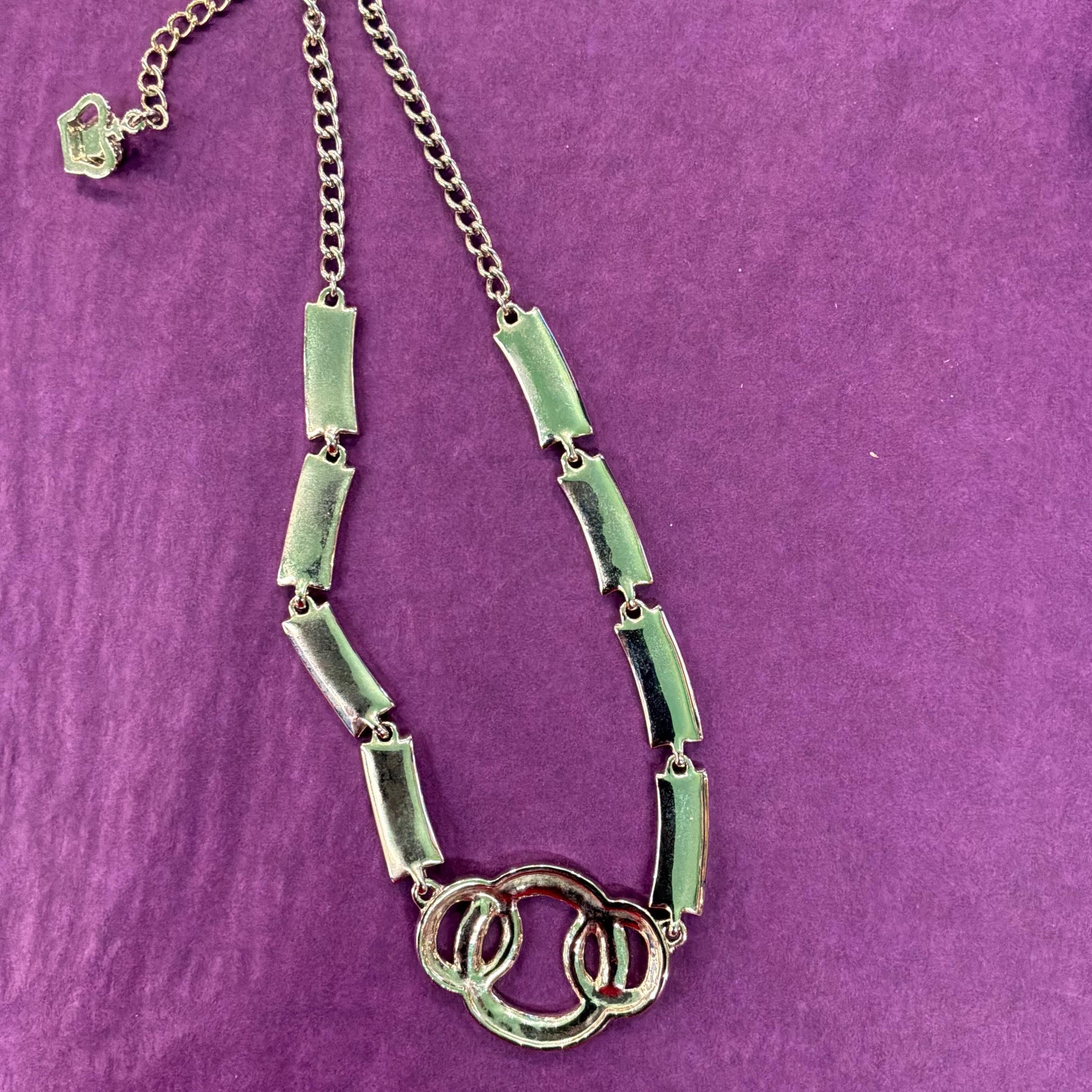 Vintage Butler and Wilson Art Deco Style Interlocking Rings Panel Necklace