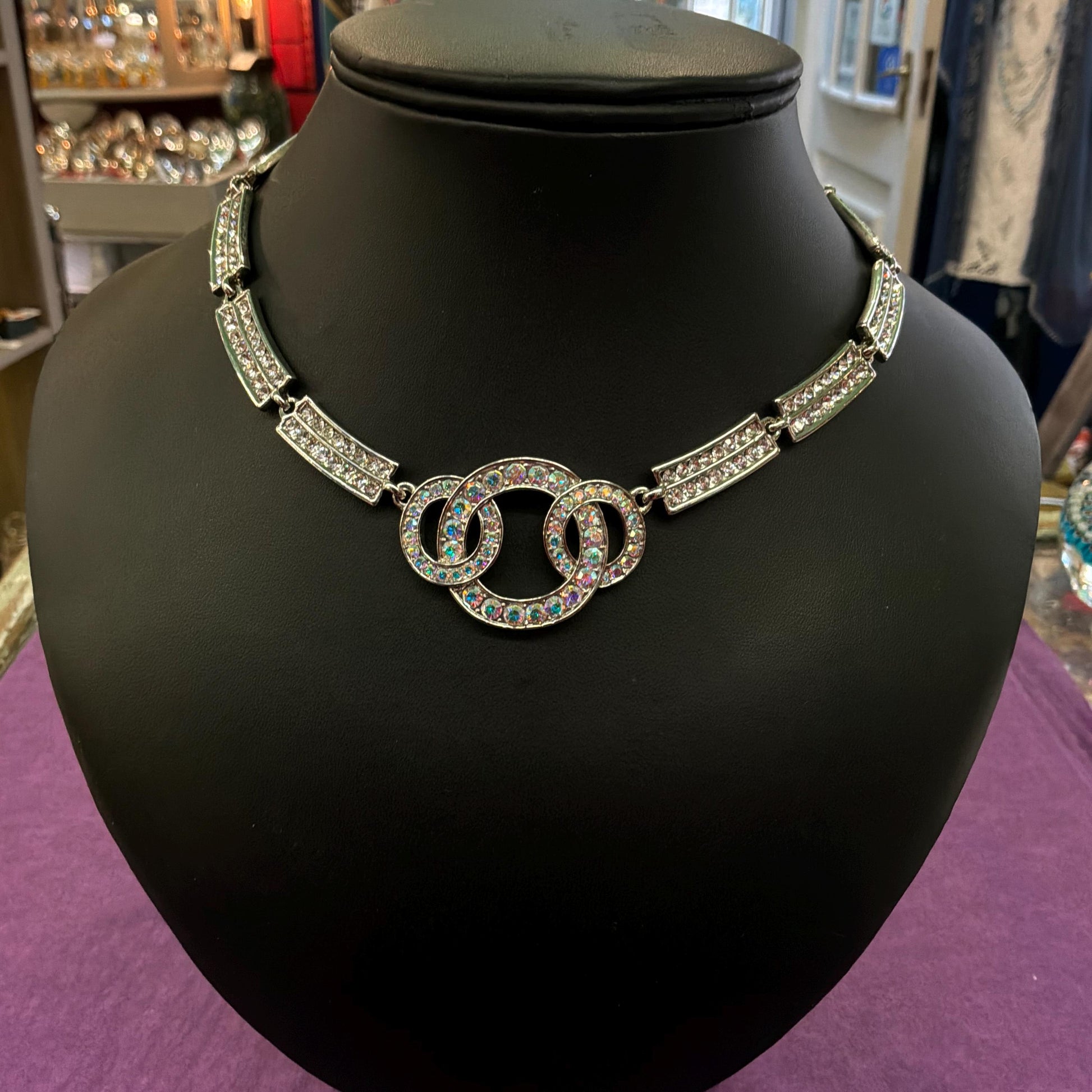 Vintage Butler and Wilson Art Deco Style Interlocking Rings Panel Necklace