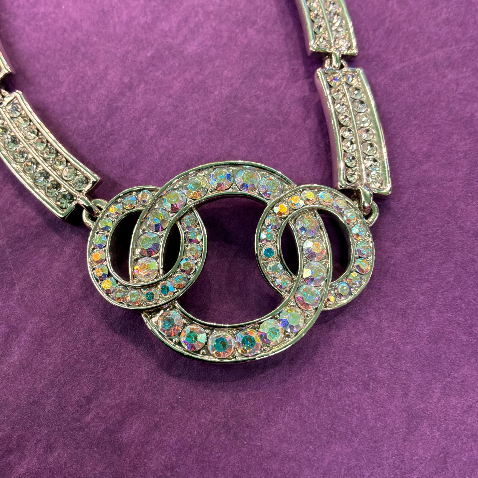 Vintage Butler and Wilson Art Deco Style Interlocking Rings Panel Necklace