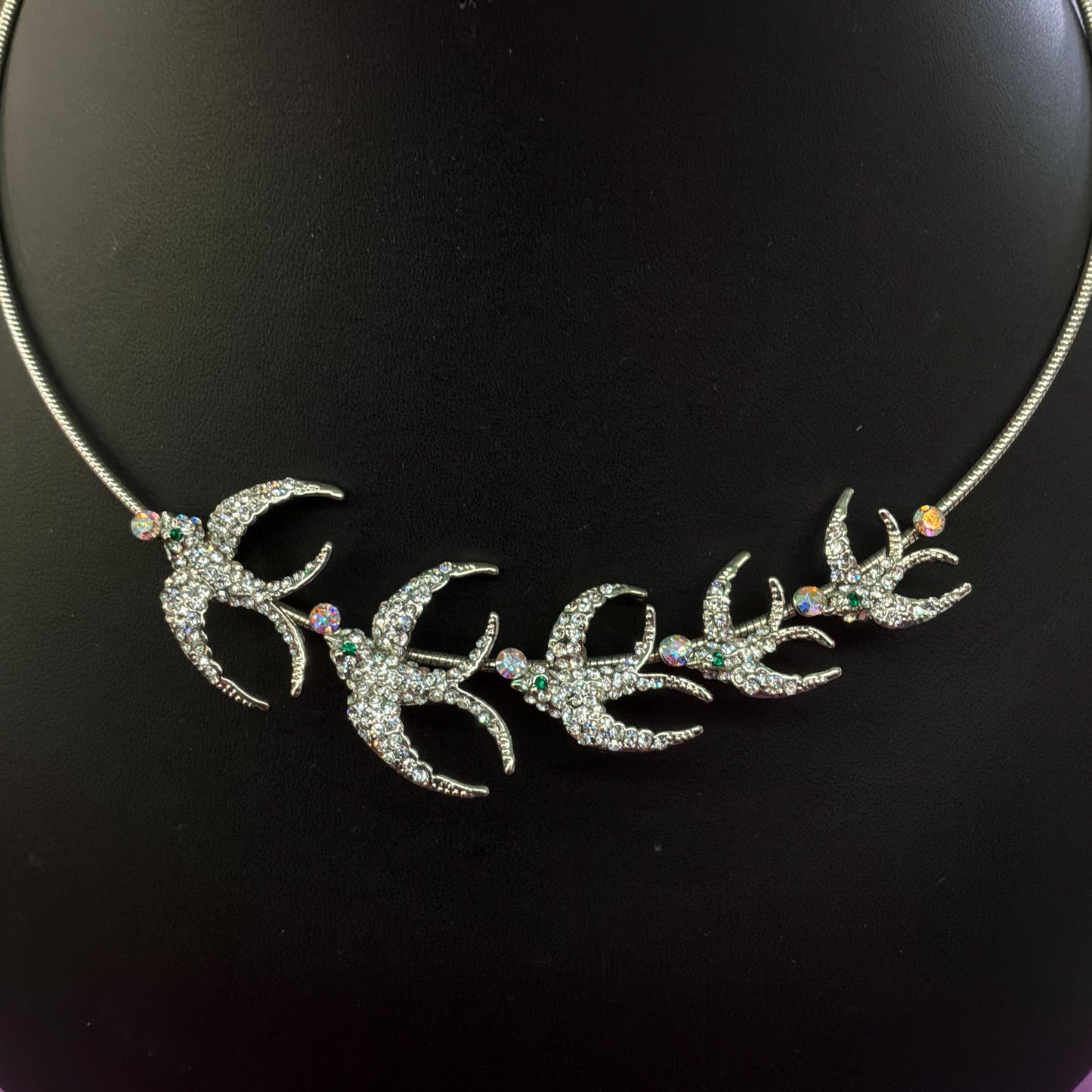 Vintage Butler and Wilson Crystal Swallow Choker Wire Necklace