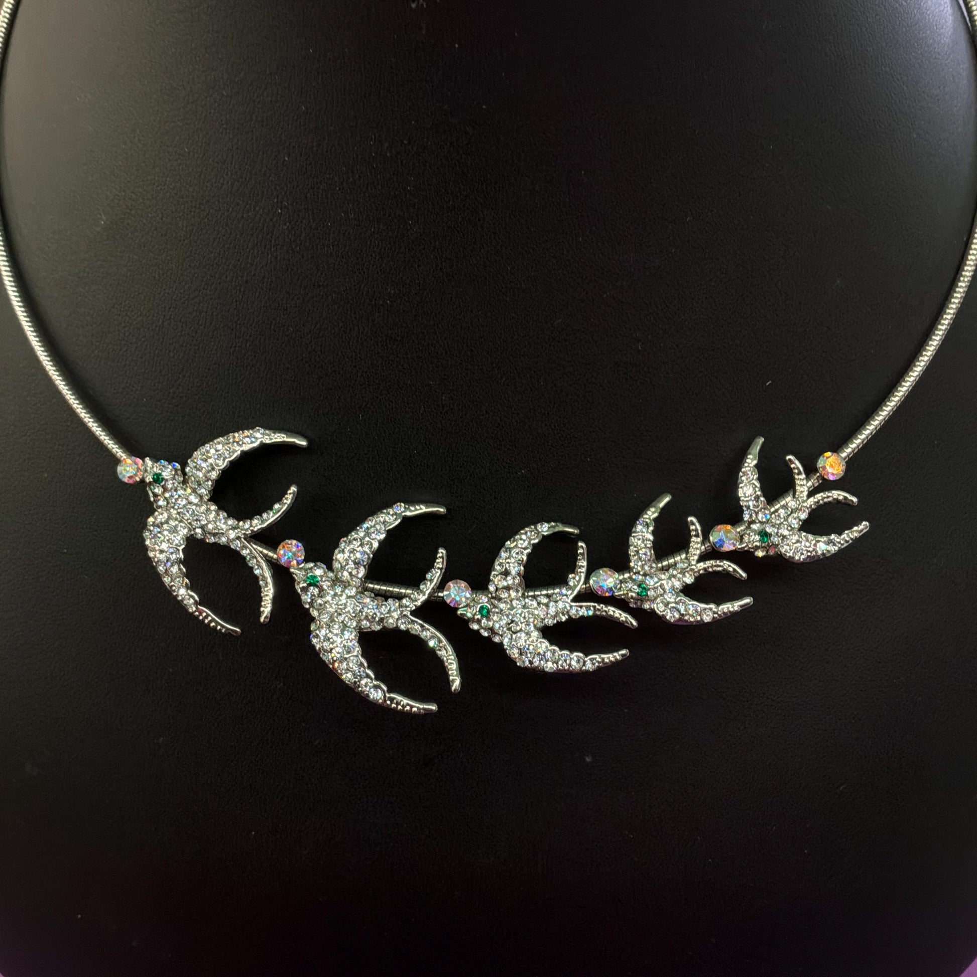 Vintage Butler and Wilson Crystal Swallow Choker Wire Necklace