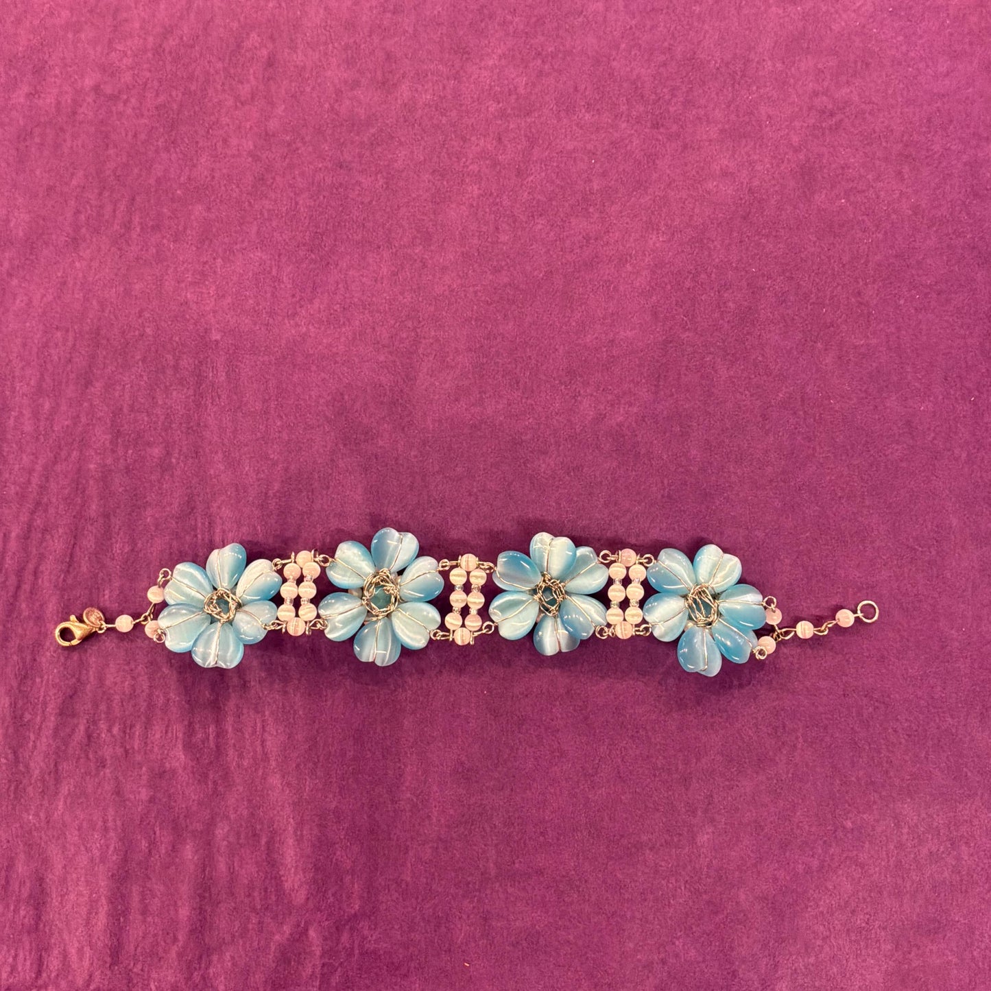 Vintage Butler and Wilson Blue Crystal and Freshwater Pearl Floral Bracelet