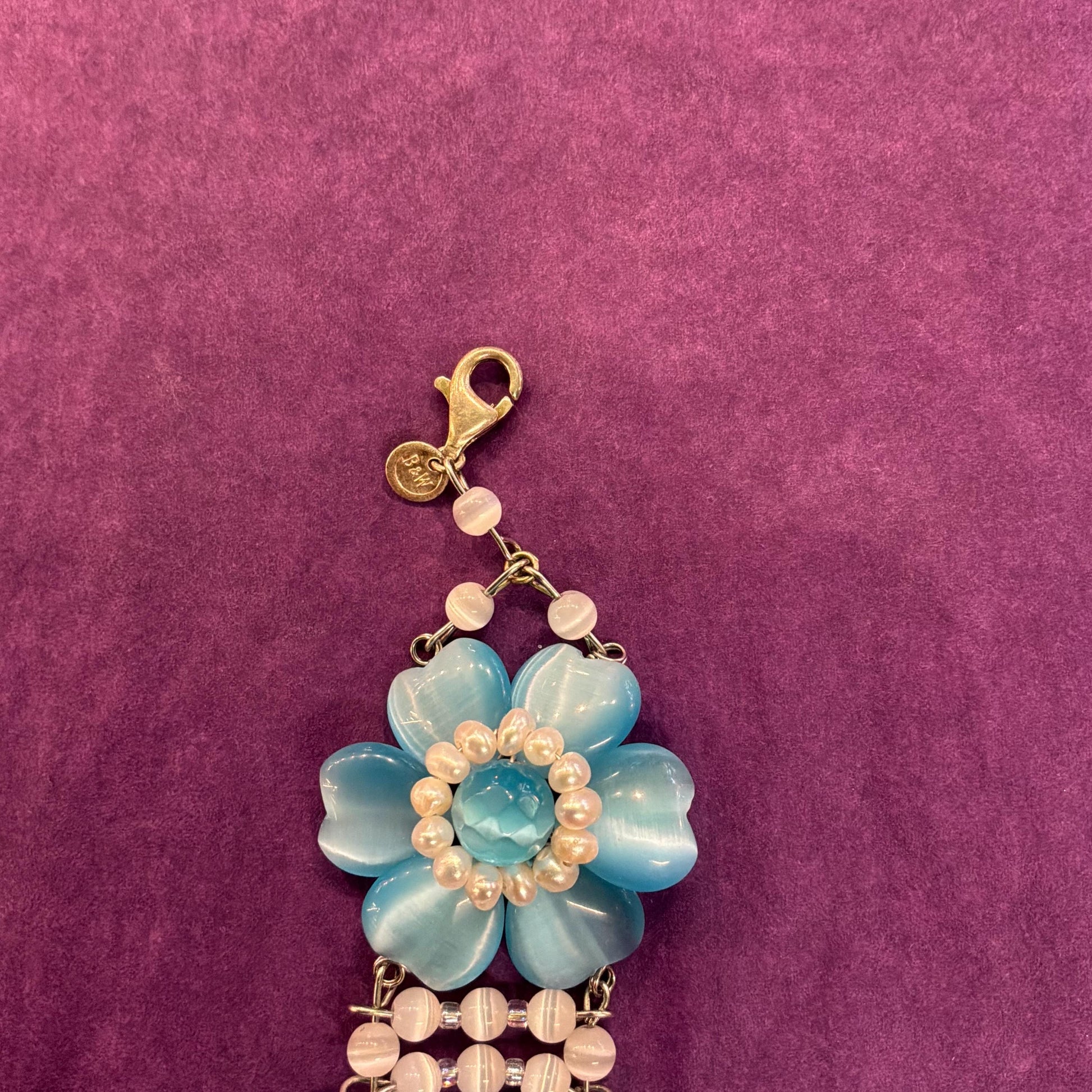 Vintage Butler and Wilson Blue Crystal and Freshwater Pearl Floral Bracelet