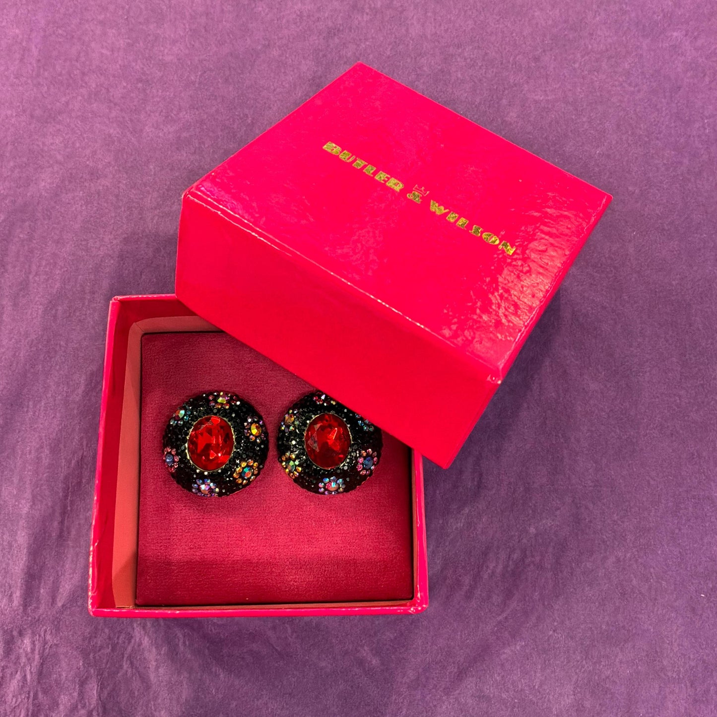 Vintage Butler and Wilson Crystal Large Button Floral Stud Earrings