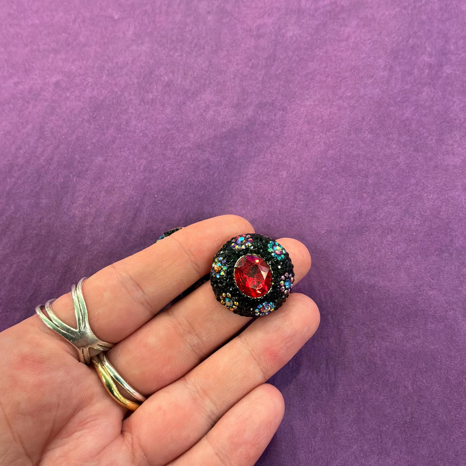 Vintage Butler and Wilson Crystal Large Button Floral Stud Earrings