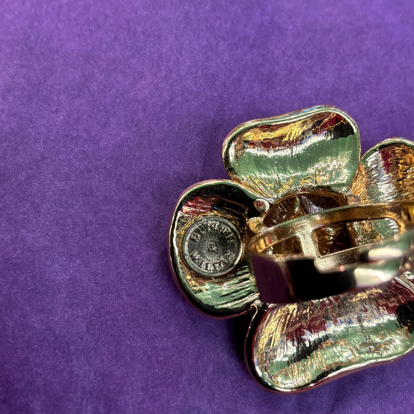 Vintage Butler and Wilson Rainbow Crystal Floral Statement Ring, Adjustable from UK Size Q, US 8.5