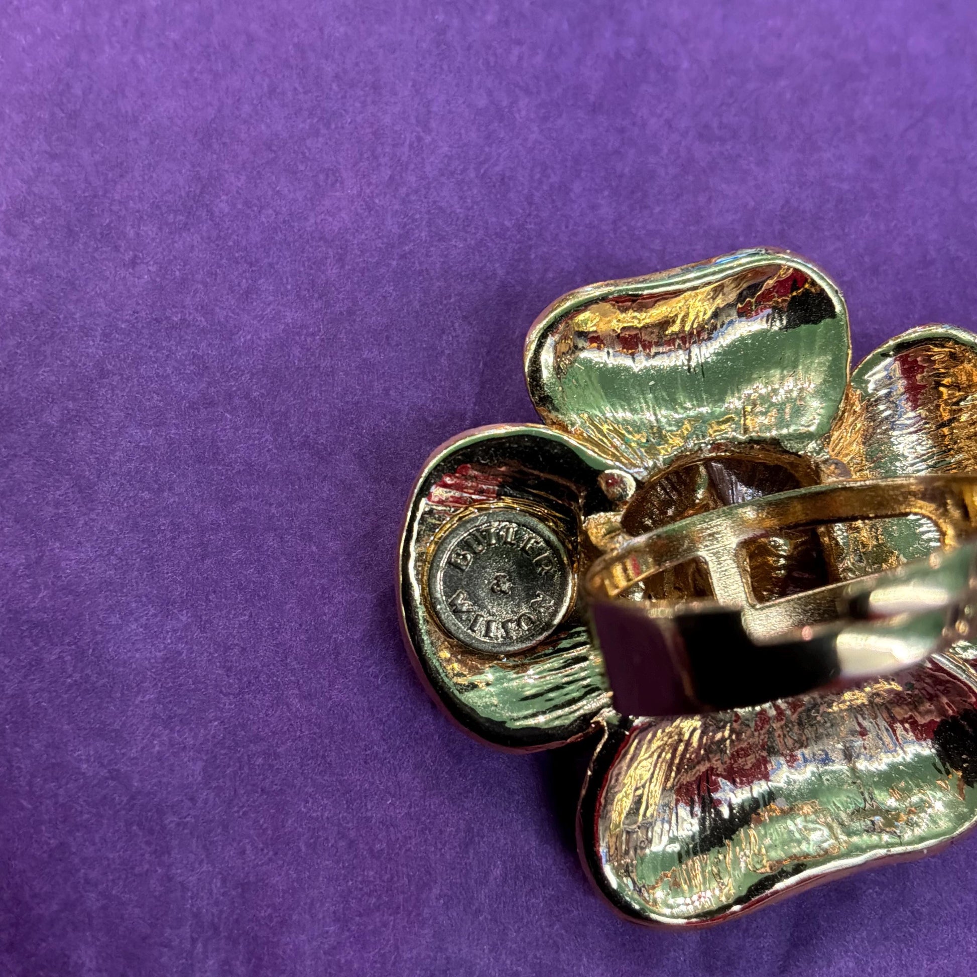 Vintage Butler and Wilson Rainbow Crystal Floral Statement Ring, Adjustable from UK Size Q, US 8.5