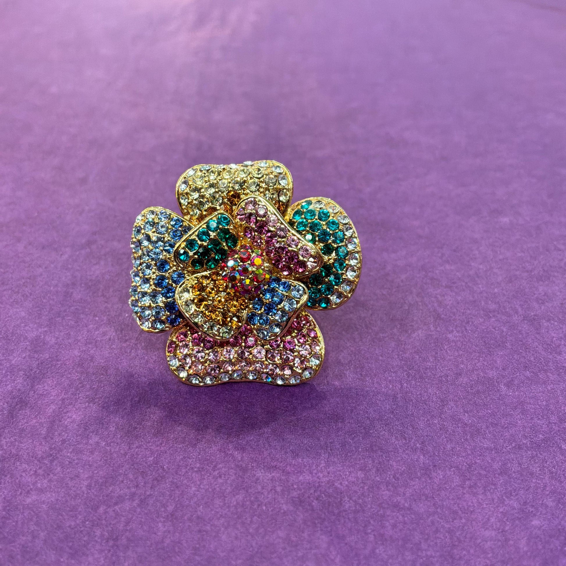 Vintage Butler and Wilson Rainbow Crystal Floral Statement Ring, Adjustable from UK Size Q, US 8.5