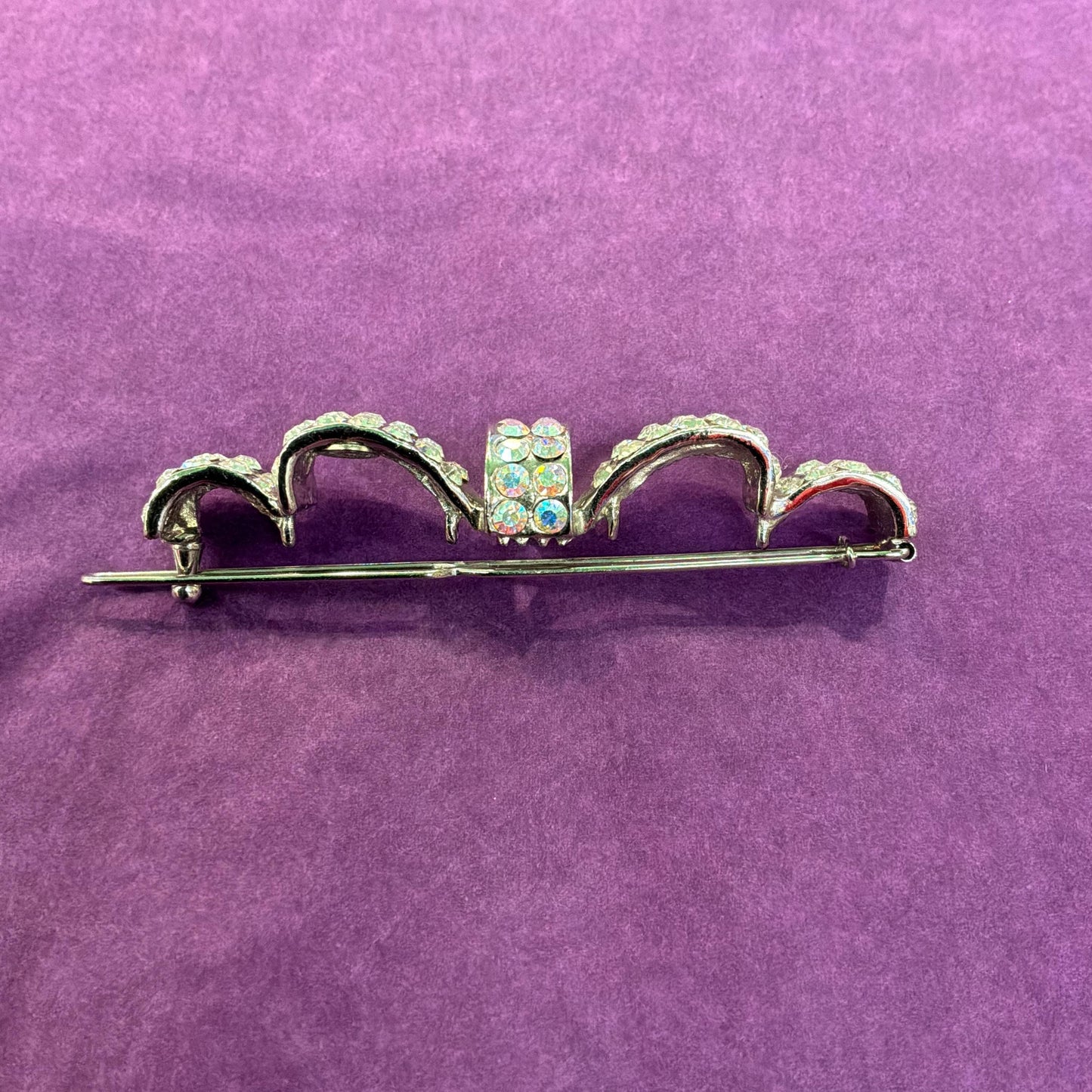 Vintage Butler and Wilson Silver and Aurora Borealis Crystal Bow Hairclip